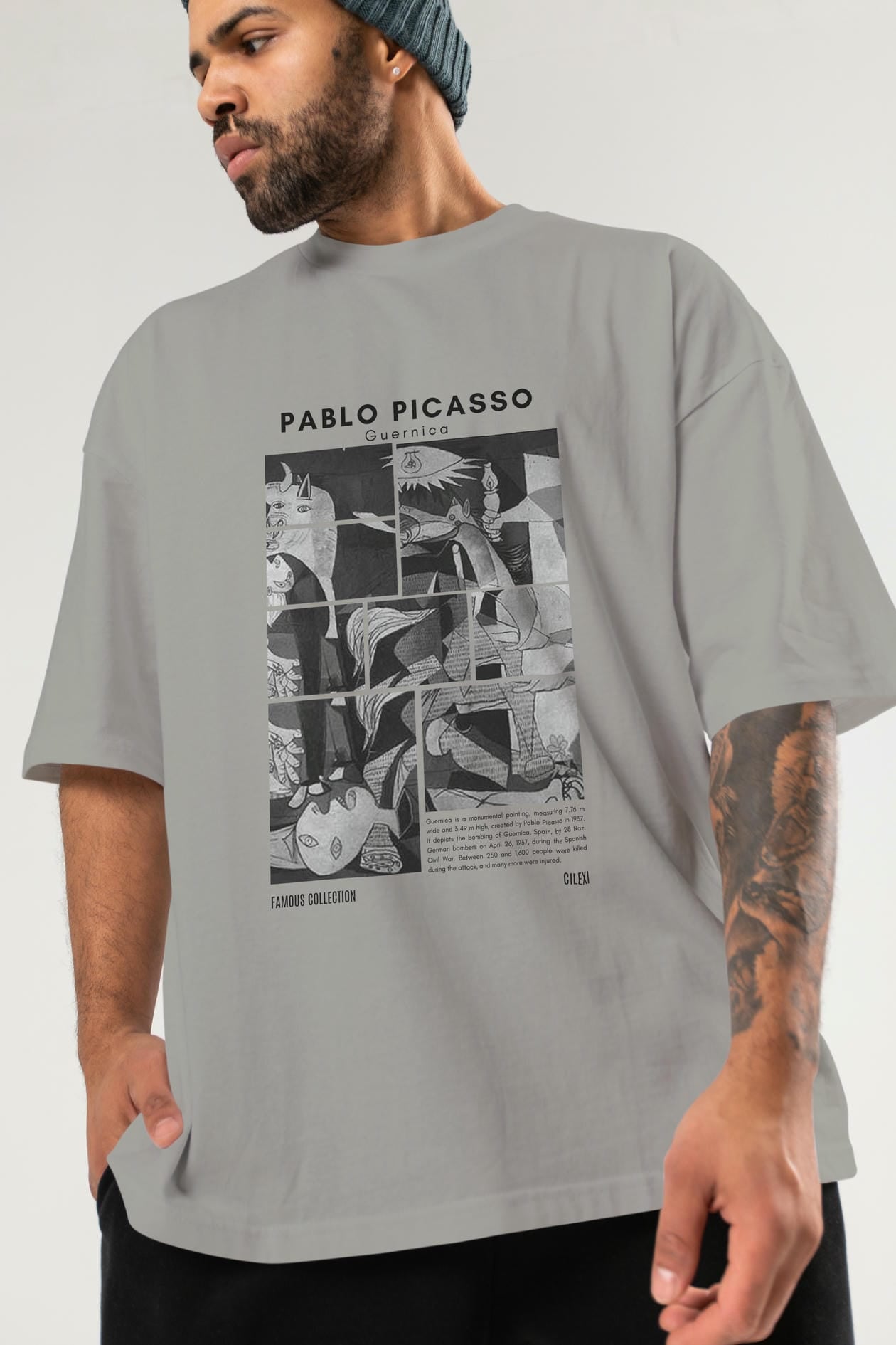 Pablo Picasso Guernica ön Baskılı Oversize t-shirt Erkek Kadın Bisiklet Yaka Pamuk tişort