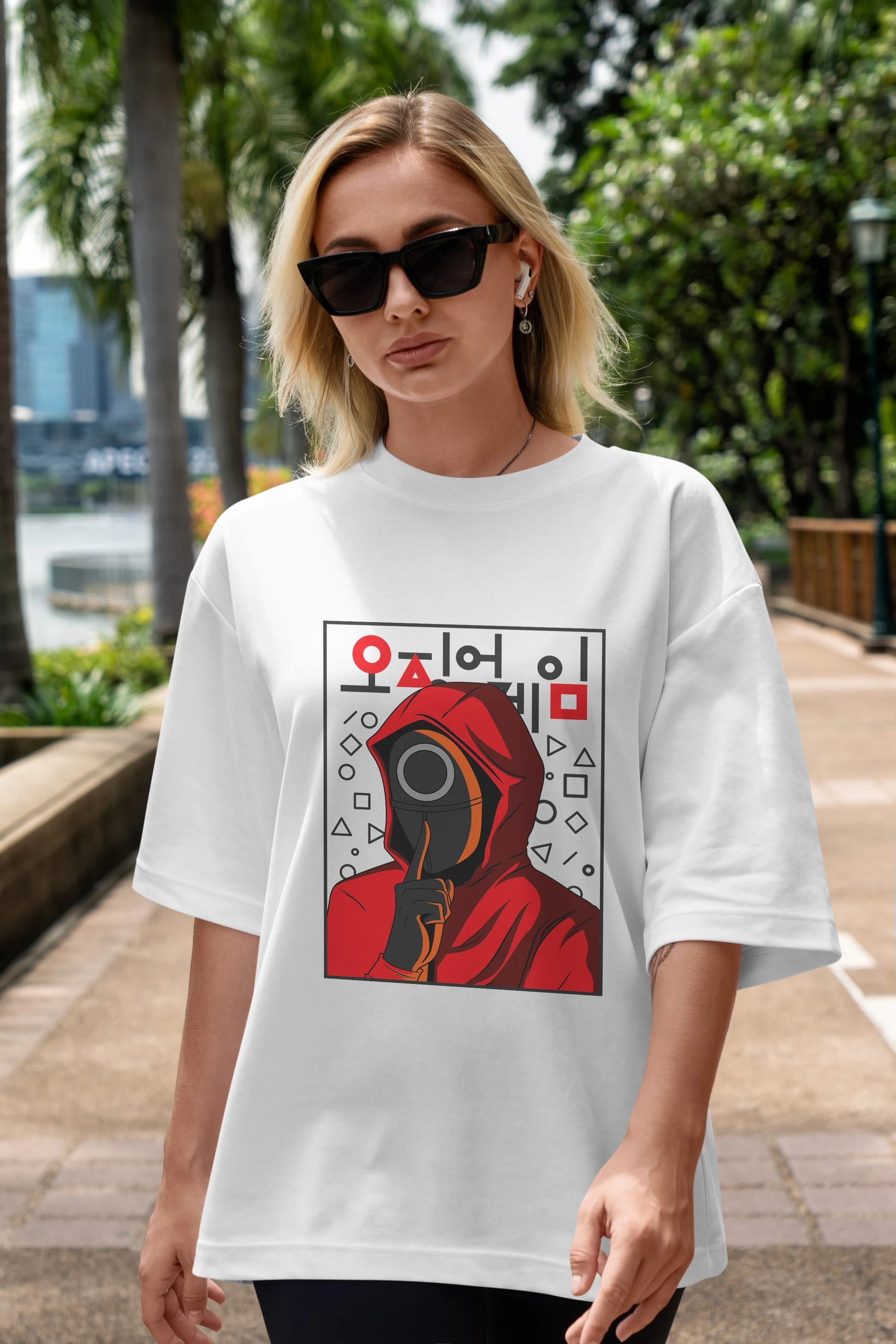 Squid Game (5) Ön Baskılı Oversize t-shirt Erkek Kadın Unisex %100 Pamuk Bisiklet Yaka tişort
