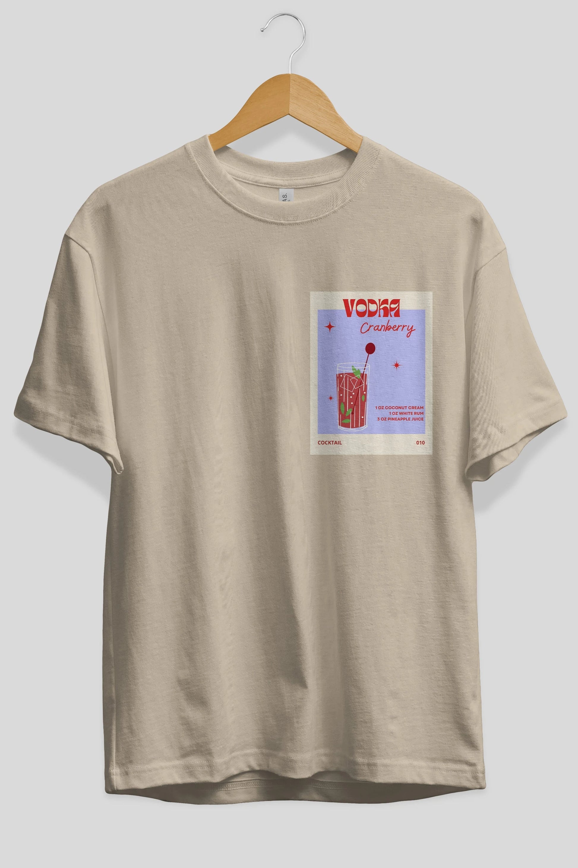 Vodka Cranberry Ön Sol Baskılı Oversize t-shirt Erkek Kadın Unisex %100 Pamuk Bisiklet Yaka tişort