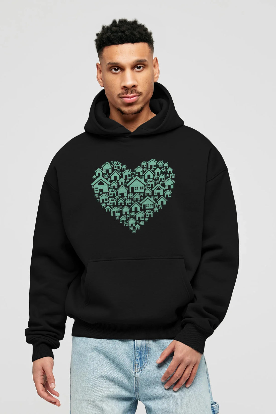 Home Heart Ön Baskılı Hoodie Oversize Kapüşonlu Sweatshirt Erkek Kadın Unisex