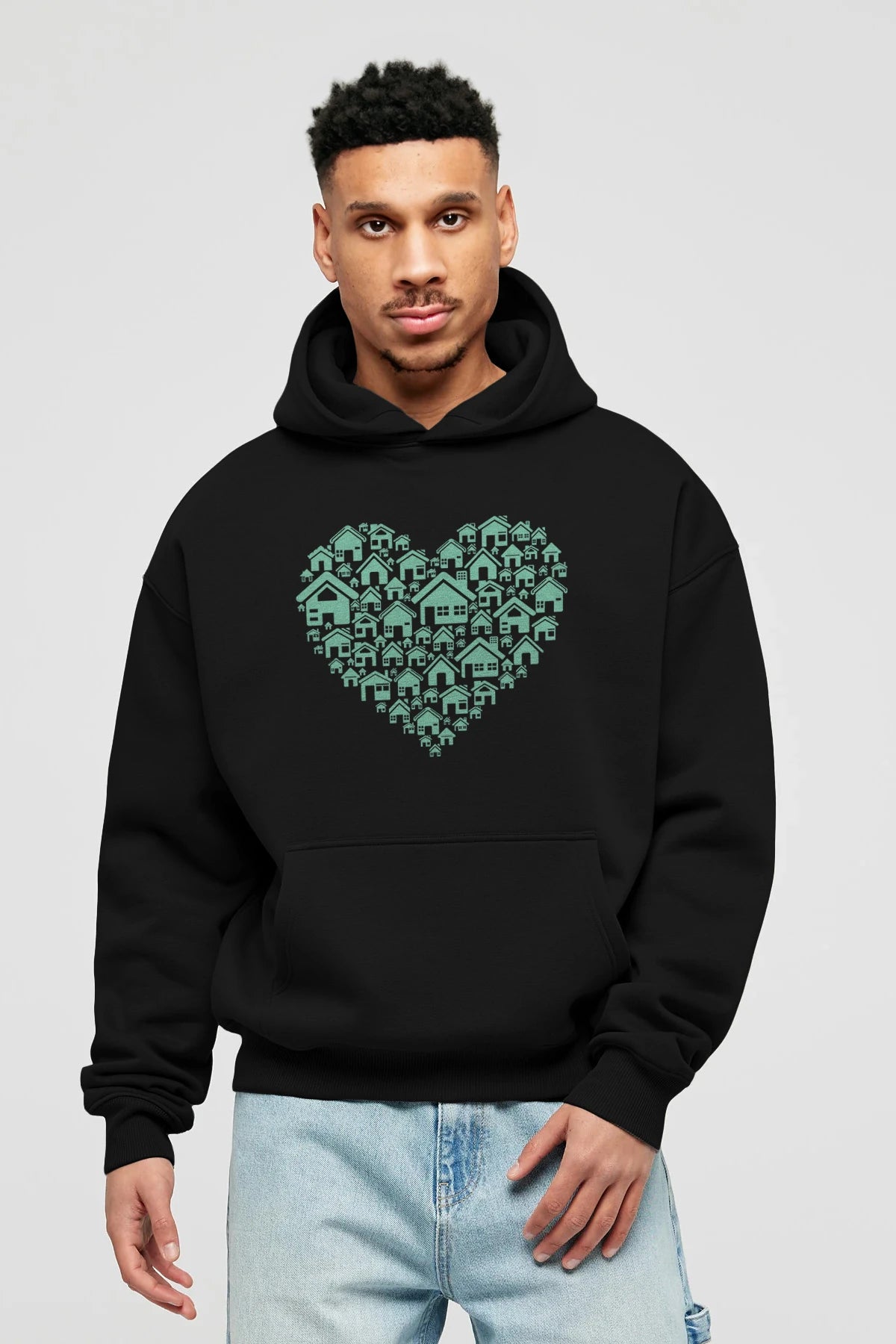 Home Heart Ön Baskılı Hoodie Oversize Kapüşonlu Sweatshirt Erkek Kadın Unisex
