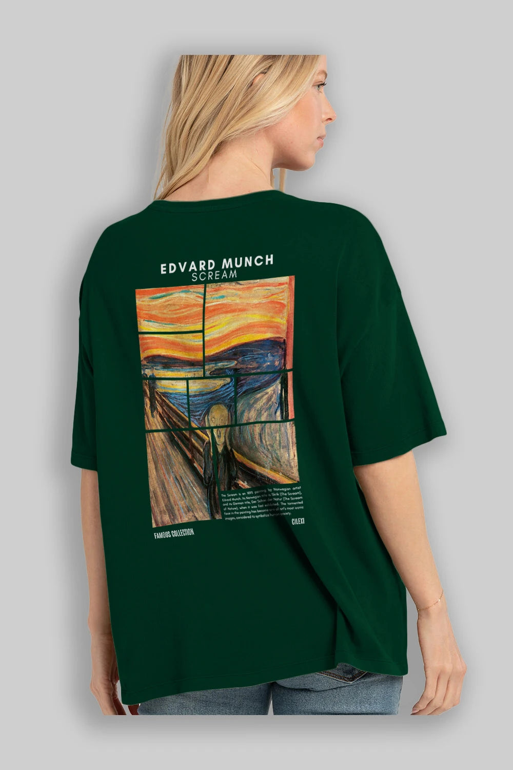 Edvard Munch Scream Arka Baskılı Oversize t-shirt Erkek Kadın Bisiklet Yaka Pamuk tişort