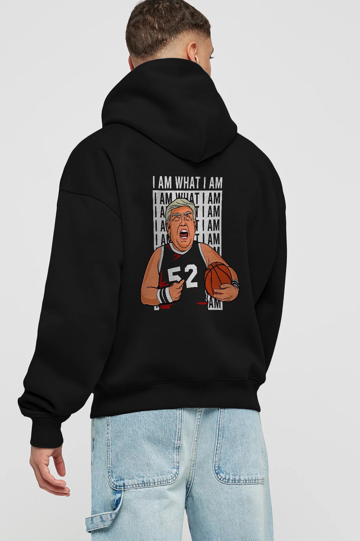 Trump Basketball Arka Baskılı Hoodie Oversize Kapüşonlu Sweatshirt Erkek Kadın Unisex