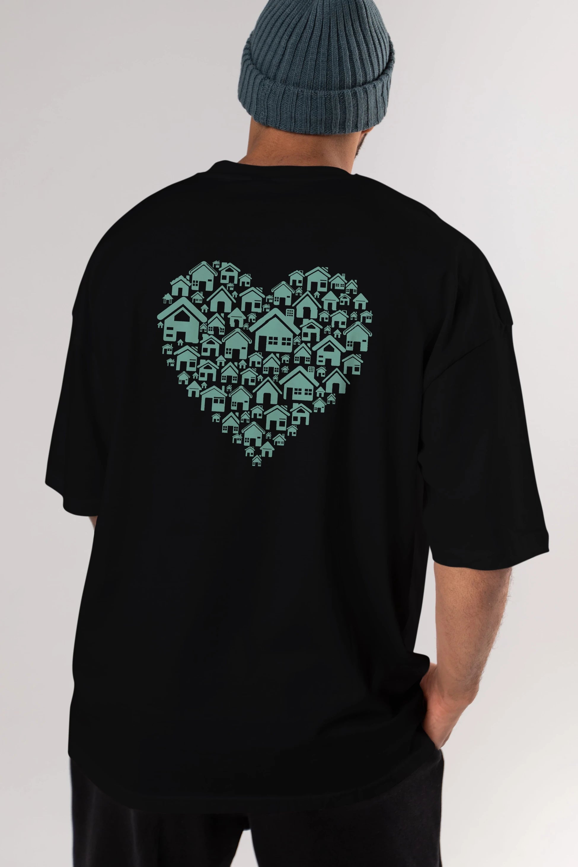 Home Heart Arka Baskılı Oversize t-shirt %100 pamuk Erkek Kadın Unisex