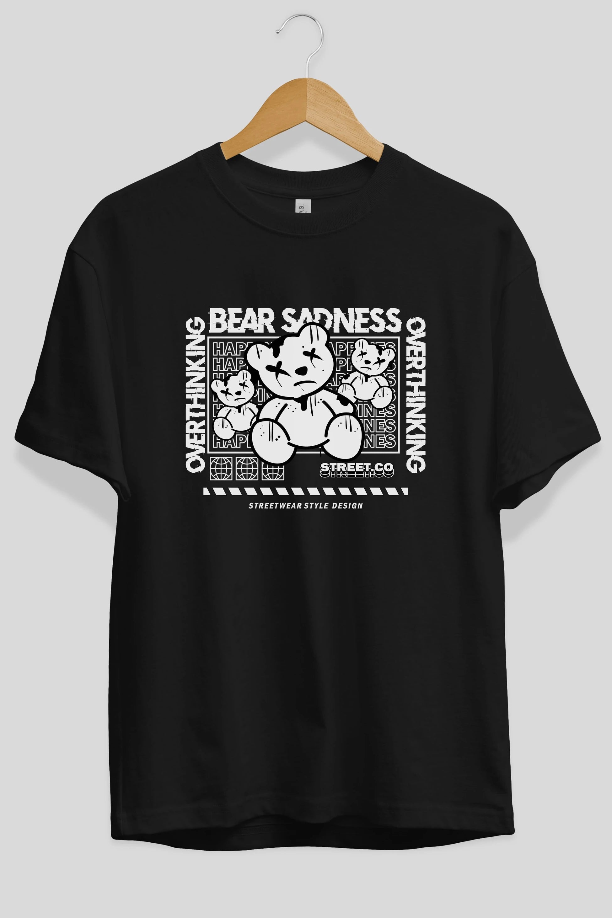 Bear Sadness 2 Ön Baskılı Oversize t-shirt Erkek Kadın Unisex