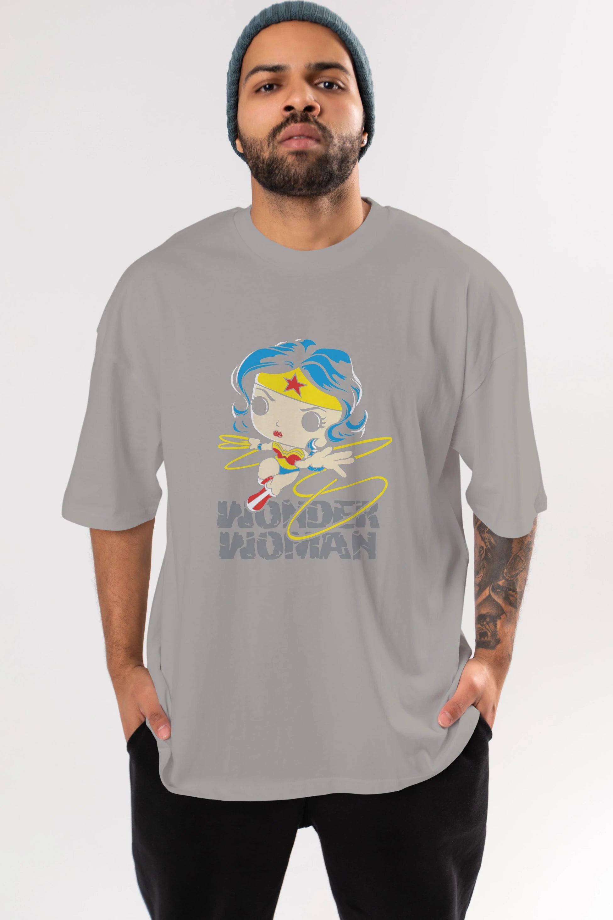 Wonder Woman Ön Baskılı Oversize t-shirt Erkek Kadın Unisex %100 Pamuk Bisiklet Yaka tişort