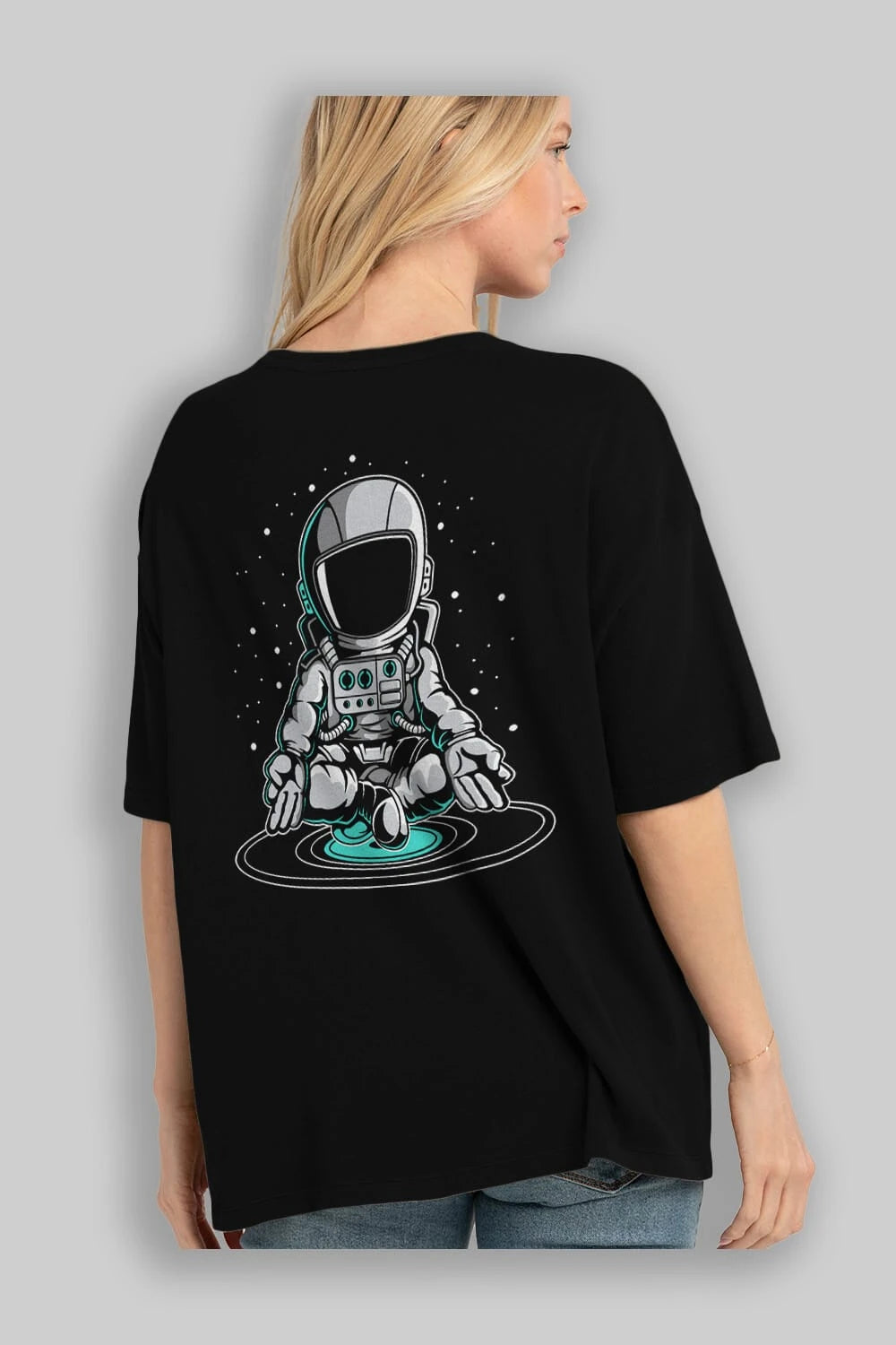 Astronaut Meditation Arka Baskılı Oversize t-shirt Erkek Kadın Unisex