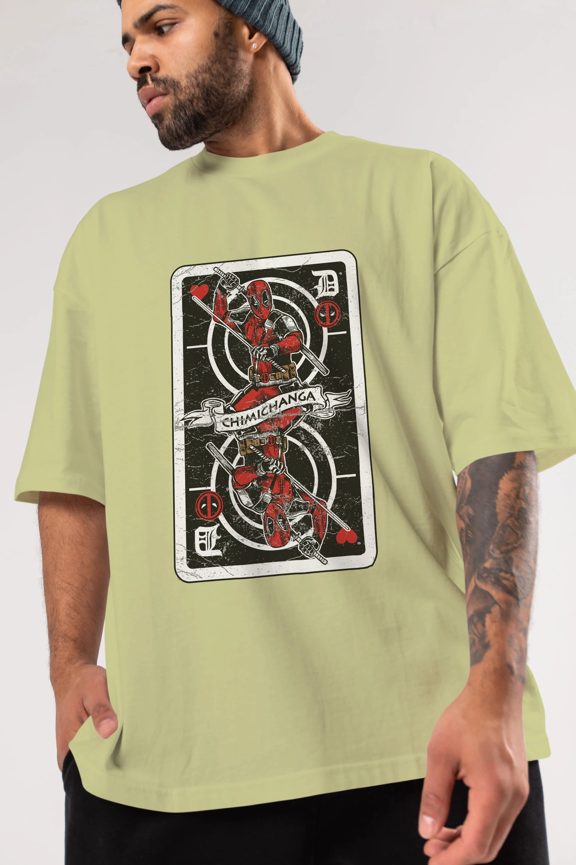 Deadpool Card Ön Baskılı Oversize t-shirt Erkek Kadın Unisex %100 Pamuk tişort