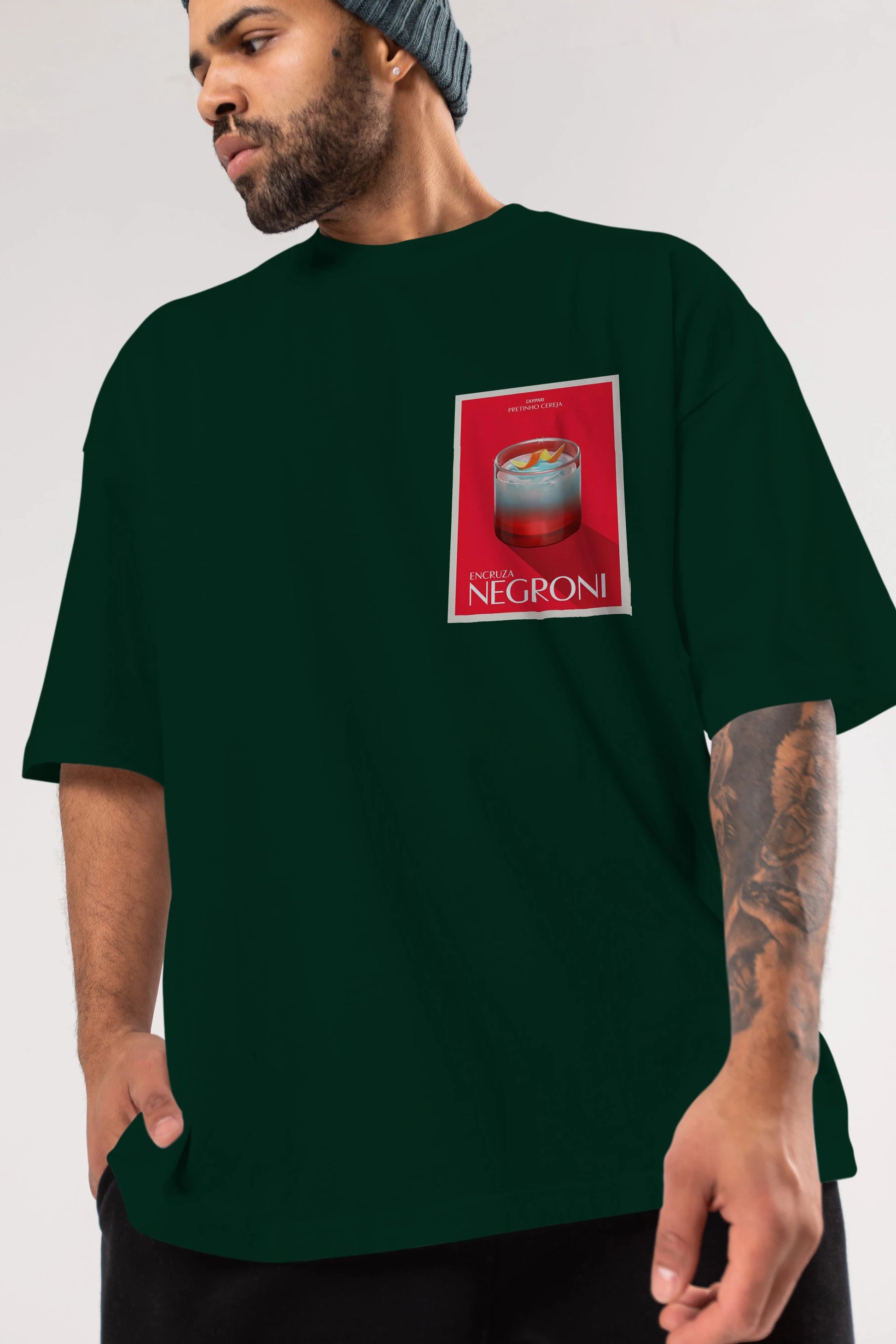 Encruza Negroni Ön Sol Baskılı Oversize t-shirt Erkek Kadın Unisex %100 Pamuk Bisiklet Yaka tişort