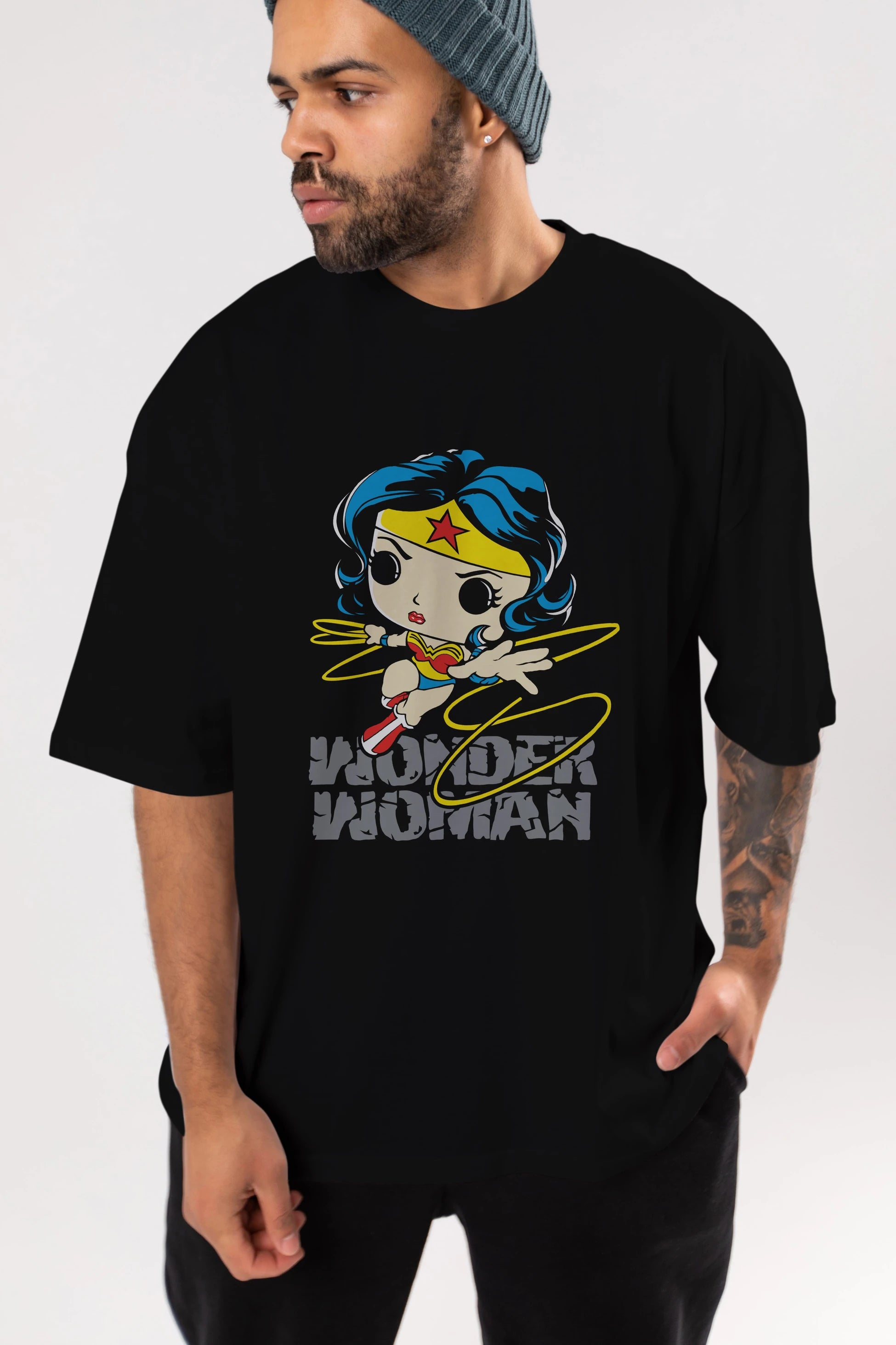 Wonder Woman Ön Baskılı Oversize t-shirt Erkek Kadın Unisex %100 Pamuk Bisiklet Yaka tişort