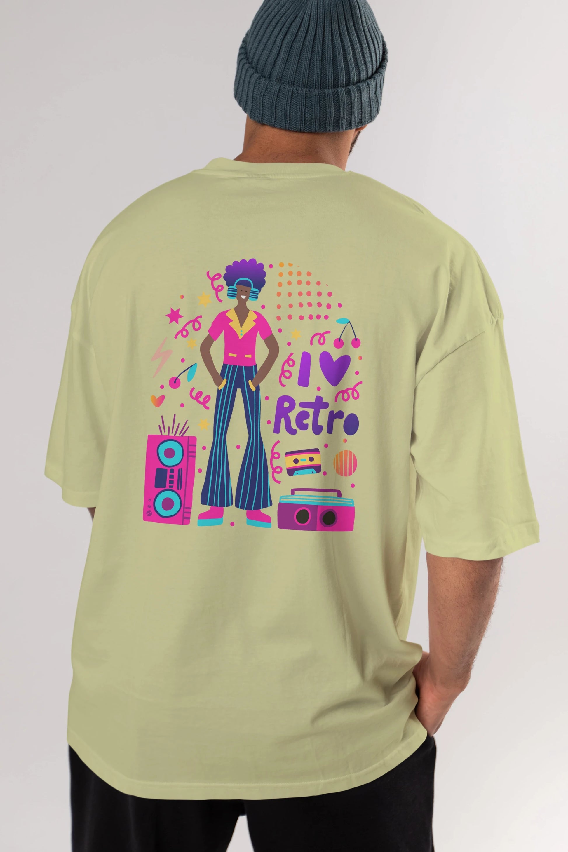 Retro Boy Party Arka Baskılı Oversize t-shirt Erkek Kadın Unisex