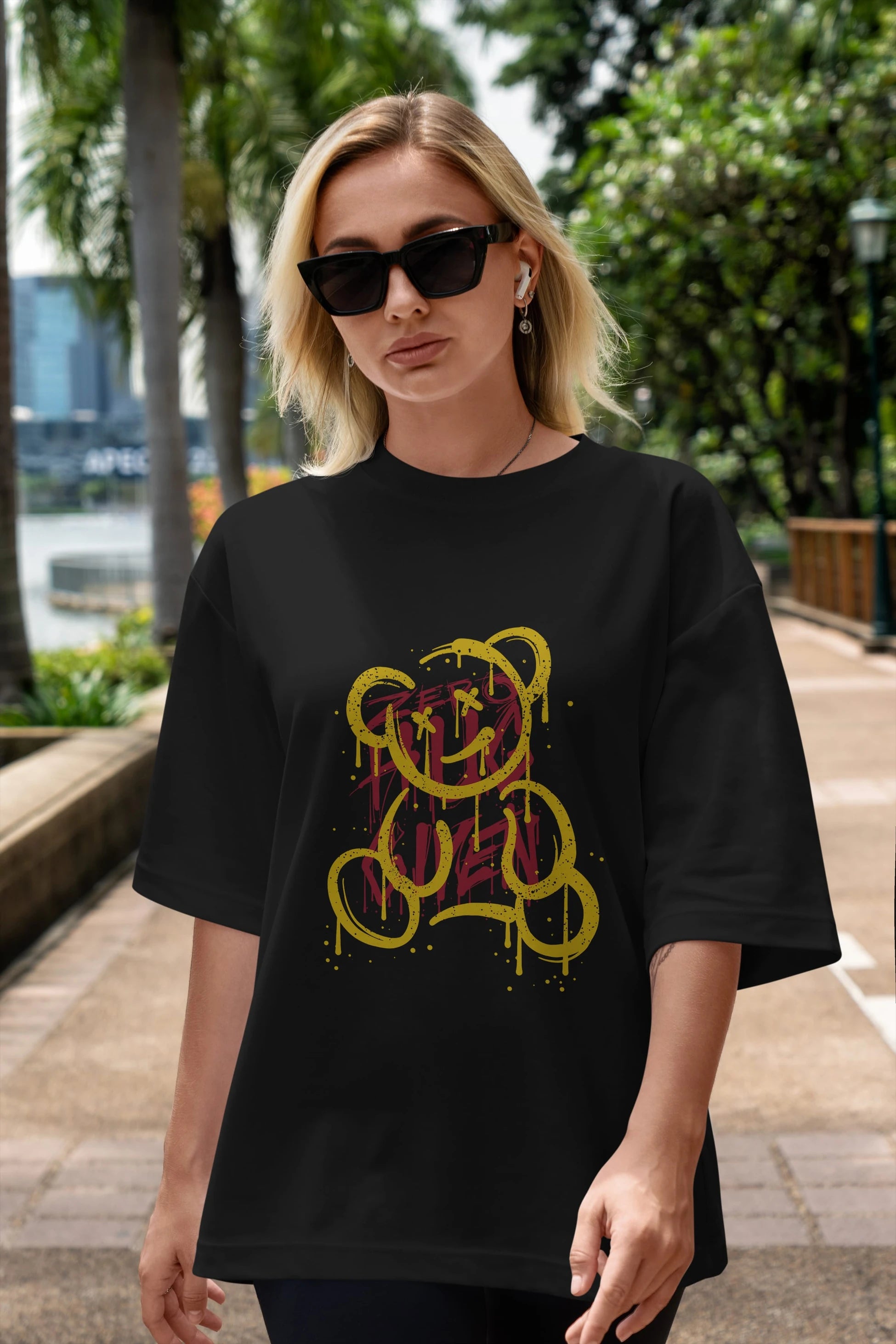 Zero Hug Bear Ön Baskılı Oversize t-shirt Erkek Kadın Unisex