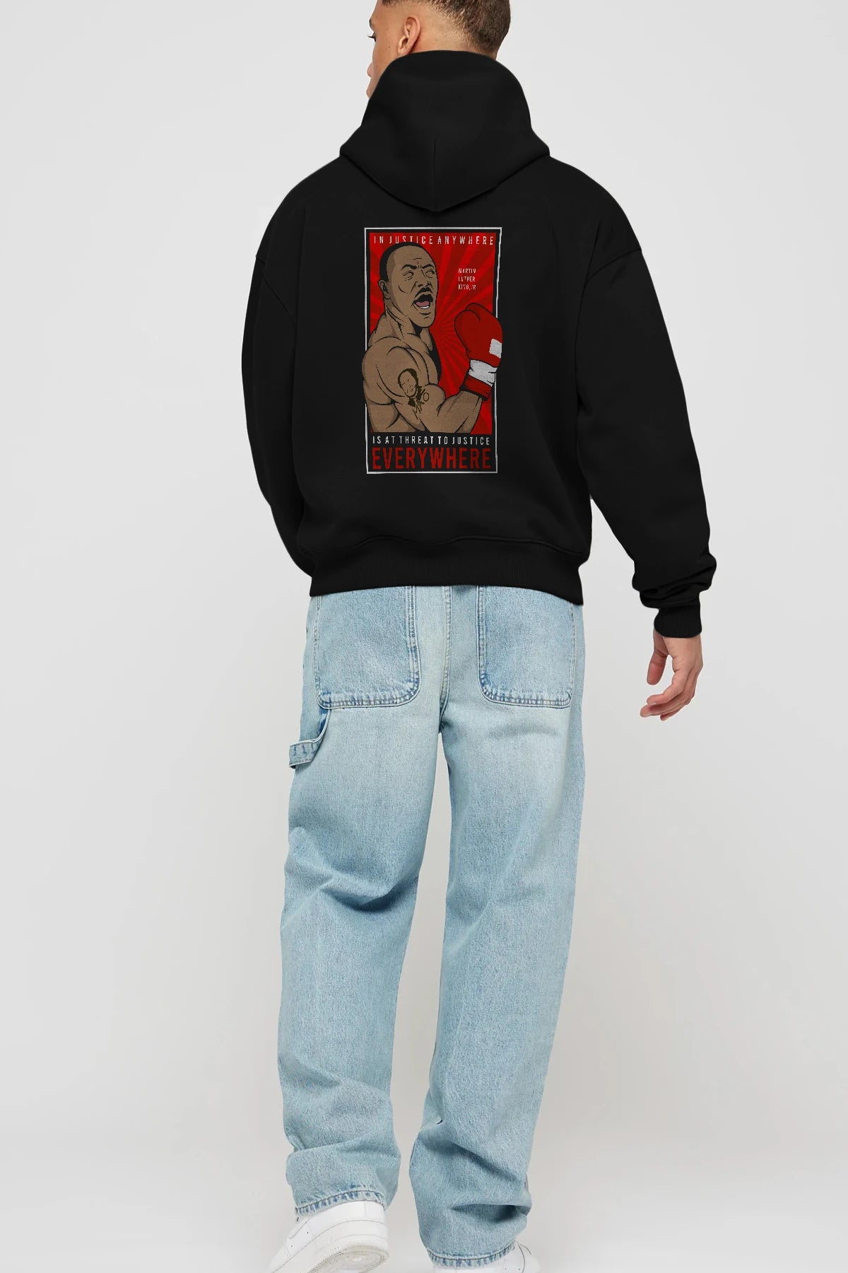 Luther King Boxer Arka Baskılı Hoodie Oversize Kapüşonlu Sweatshirt Erkek Kadın Unisex