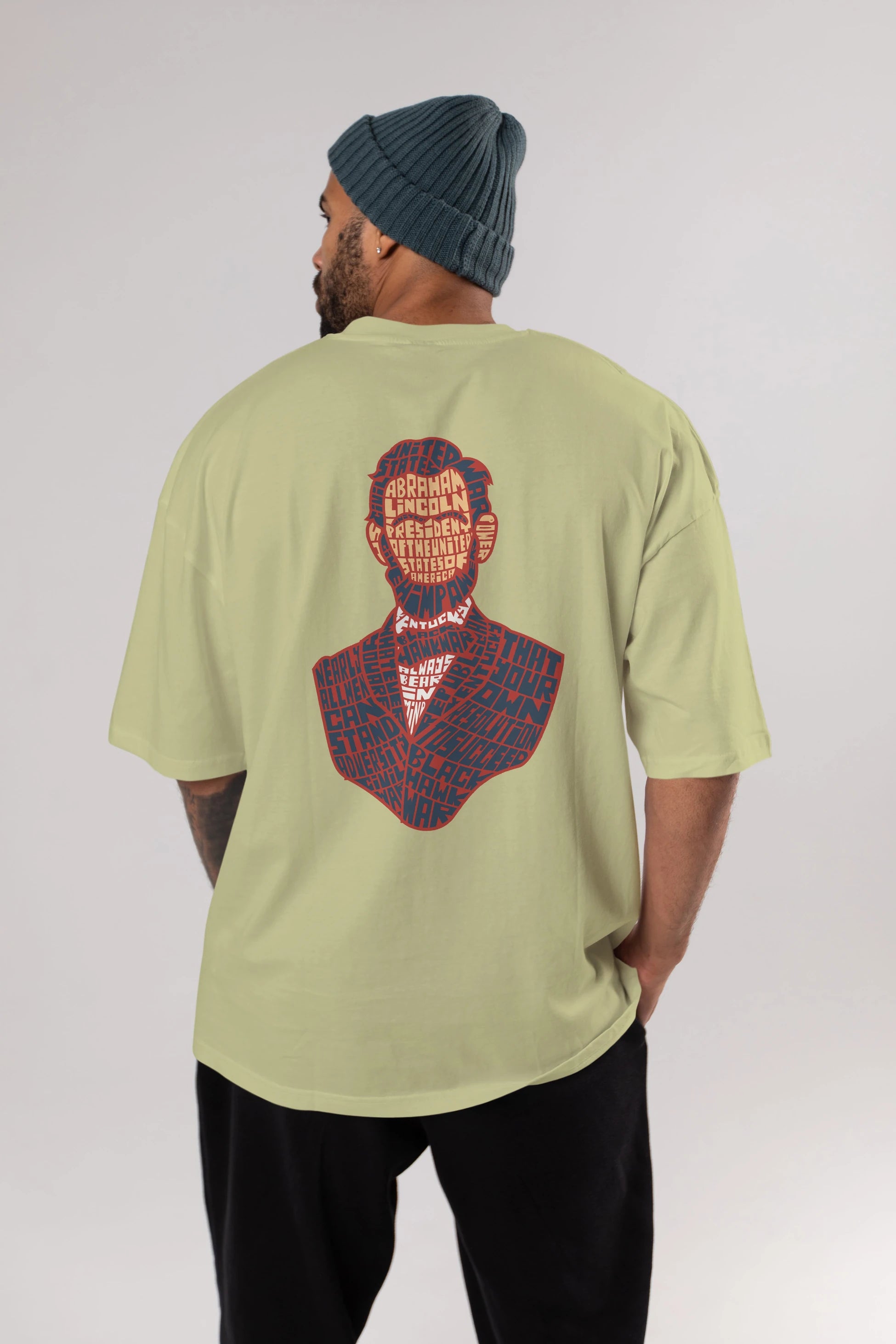 Abraham Lincoln Arka Baskılı Oversize t-shirt %100 pamuk Erkek Kadın Unisex