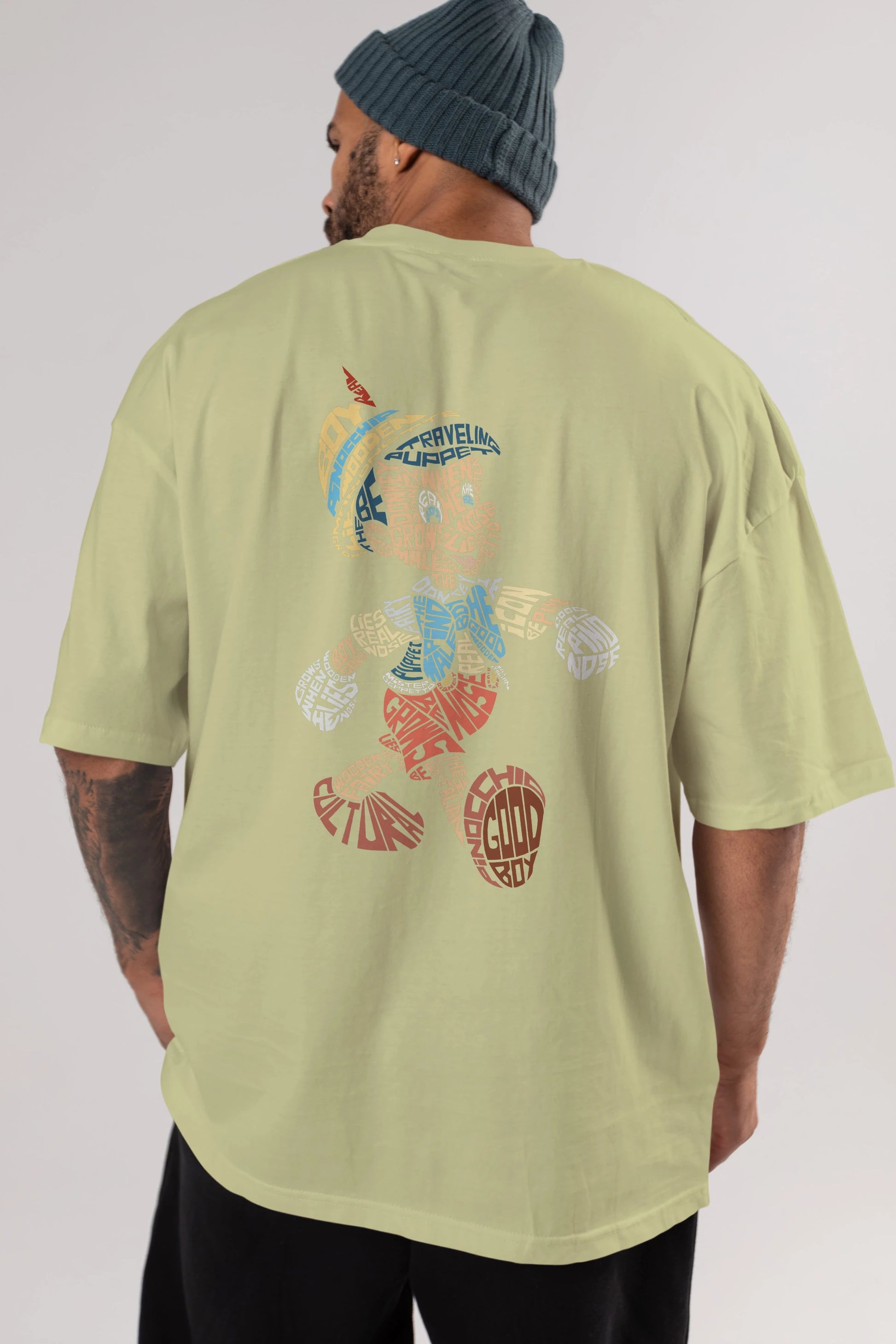 Pinokio Arka Baskılı Oversize t-shirt %100 pamuk Erkek Kadın Unisex