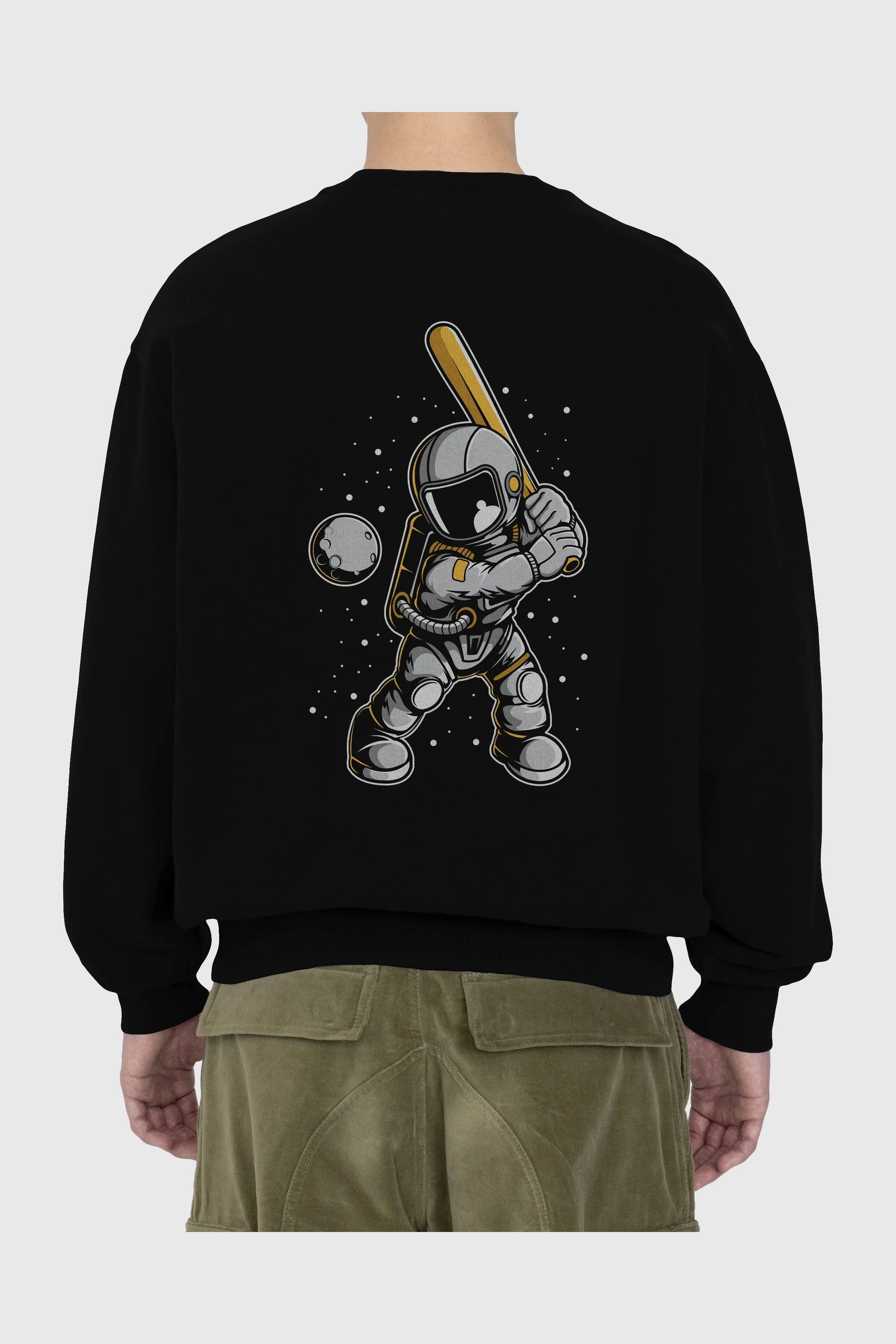 Astronaut Baseball Arka Baskılı Oversize Sweatshirt Erkek Kadın Unisex