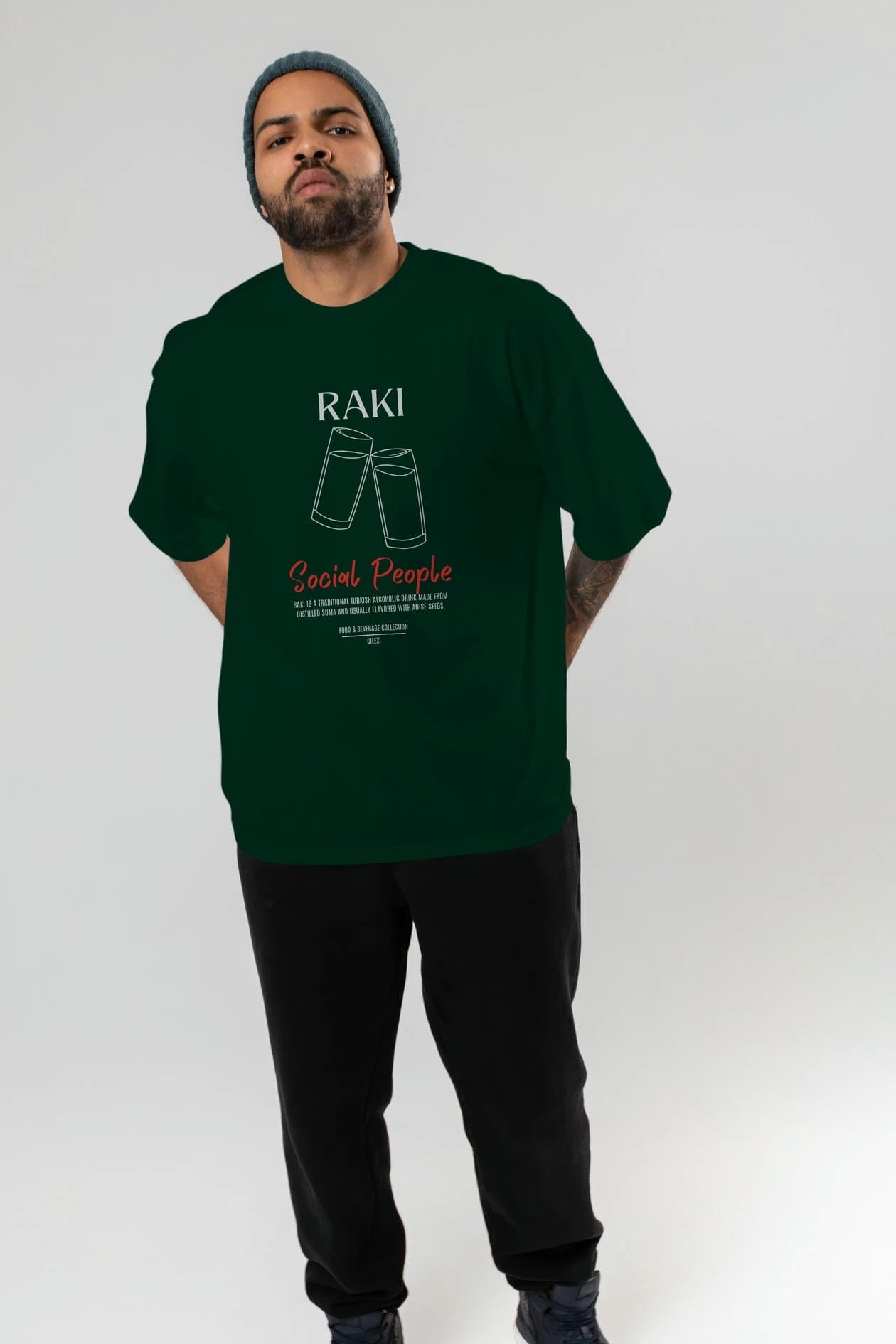 Rakı Kokteyl Serisi ön Baskılı Oversize t-shirt Erkek Kadın %100 Pamuk Bisiklet Yaka tişort