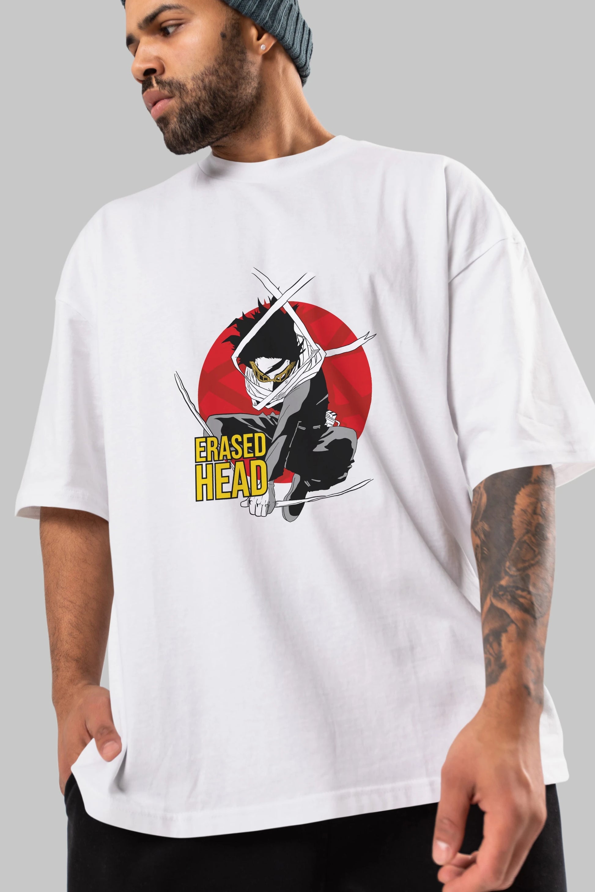 Erased Head Anime Ön Baskılı Oversize t-shirt %100 pamuk Erkek Kadın Unisex