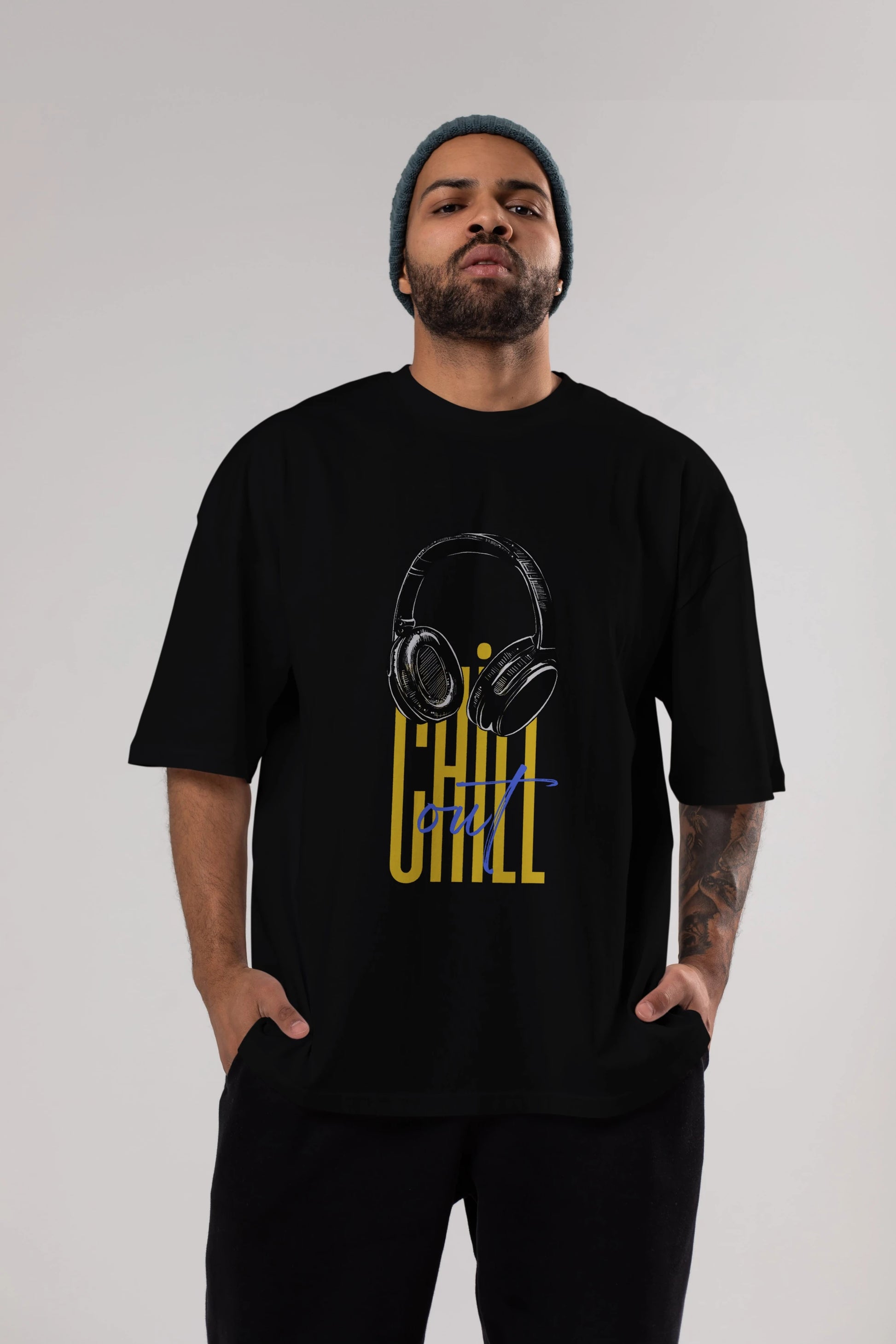 Chill Out Yazılı Ön Baskılı Oversize t-shirt Erkek Kadın Unisex