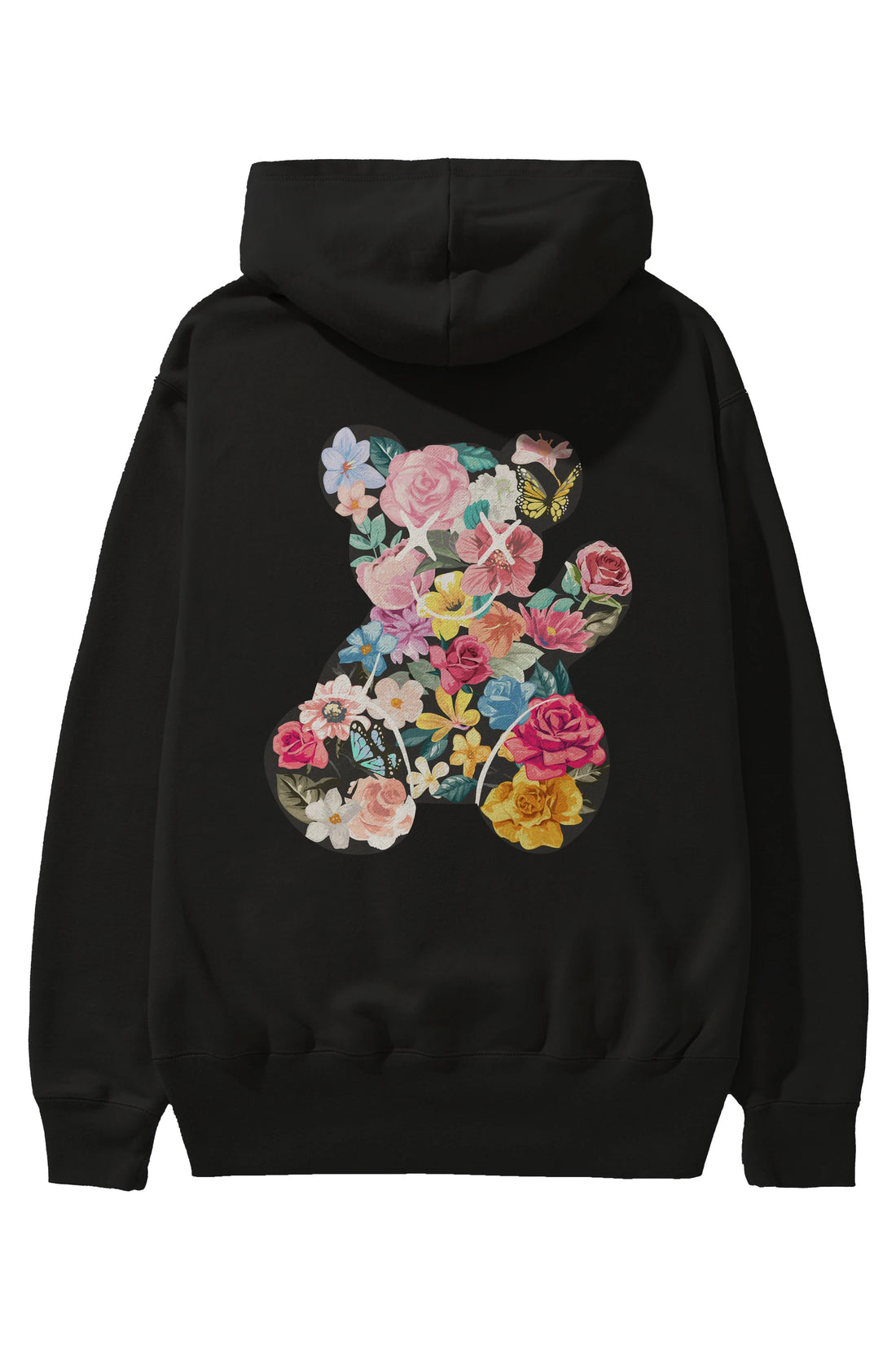 Flowers Bear Arka Baskılı Hoodie Oversize Kapüşonlu Sweatshirt Erkek Kadın Unisex