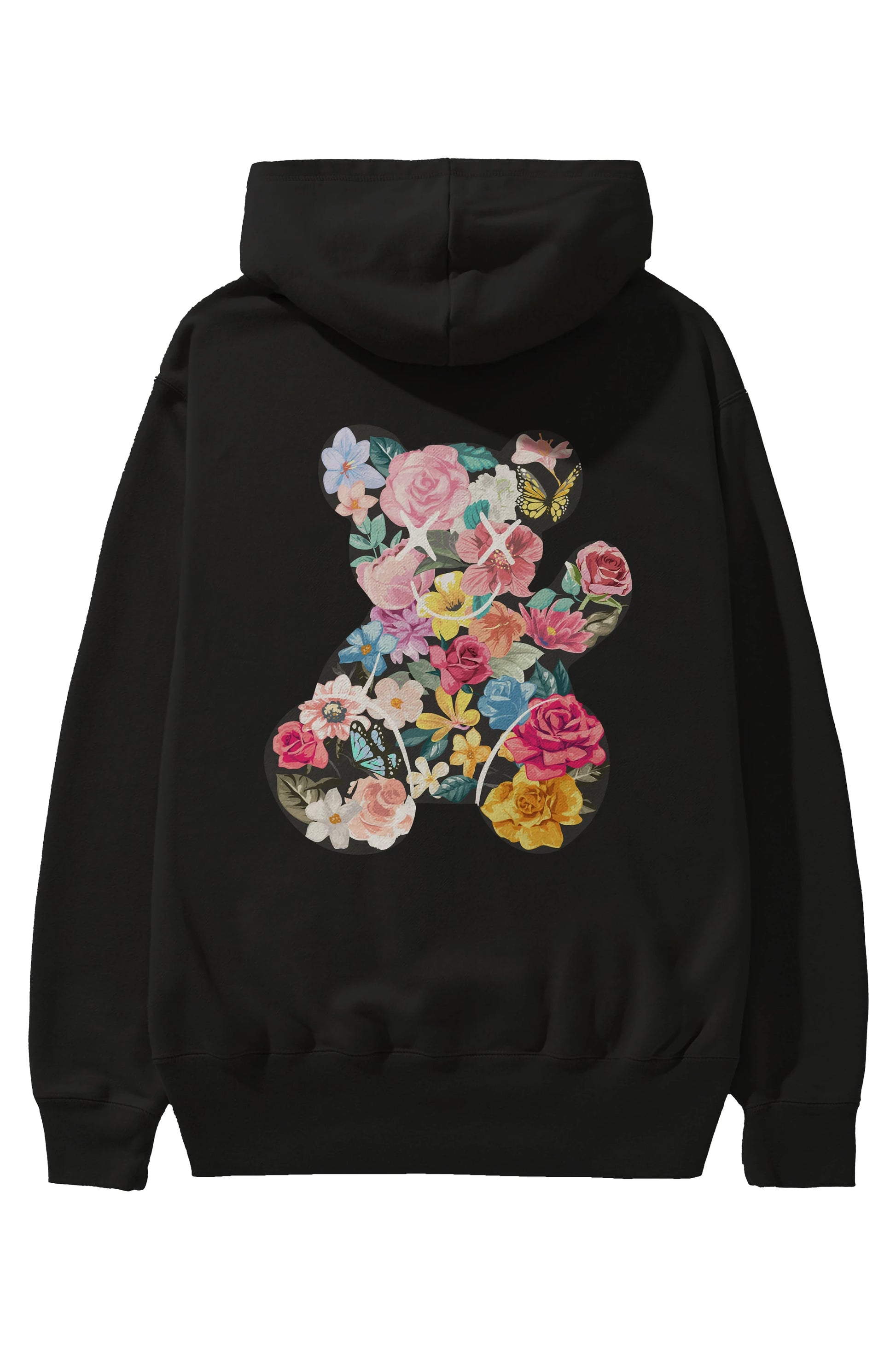 Flowers Bear Arka Baskılı Hoodie Oversize Kapüşonlu Sweatshirt Erkek Kadın Unisex