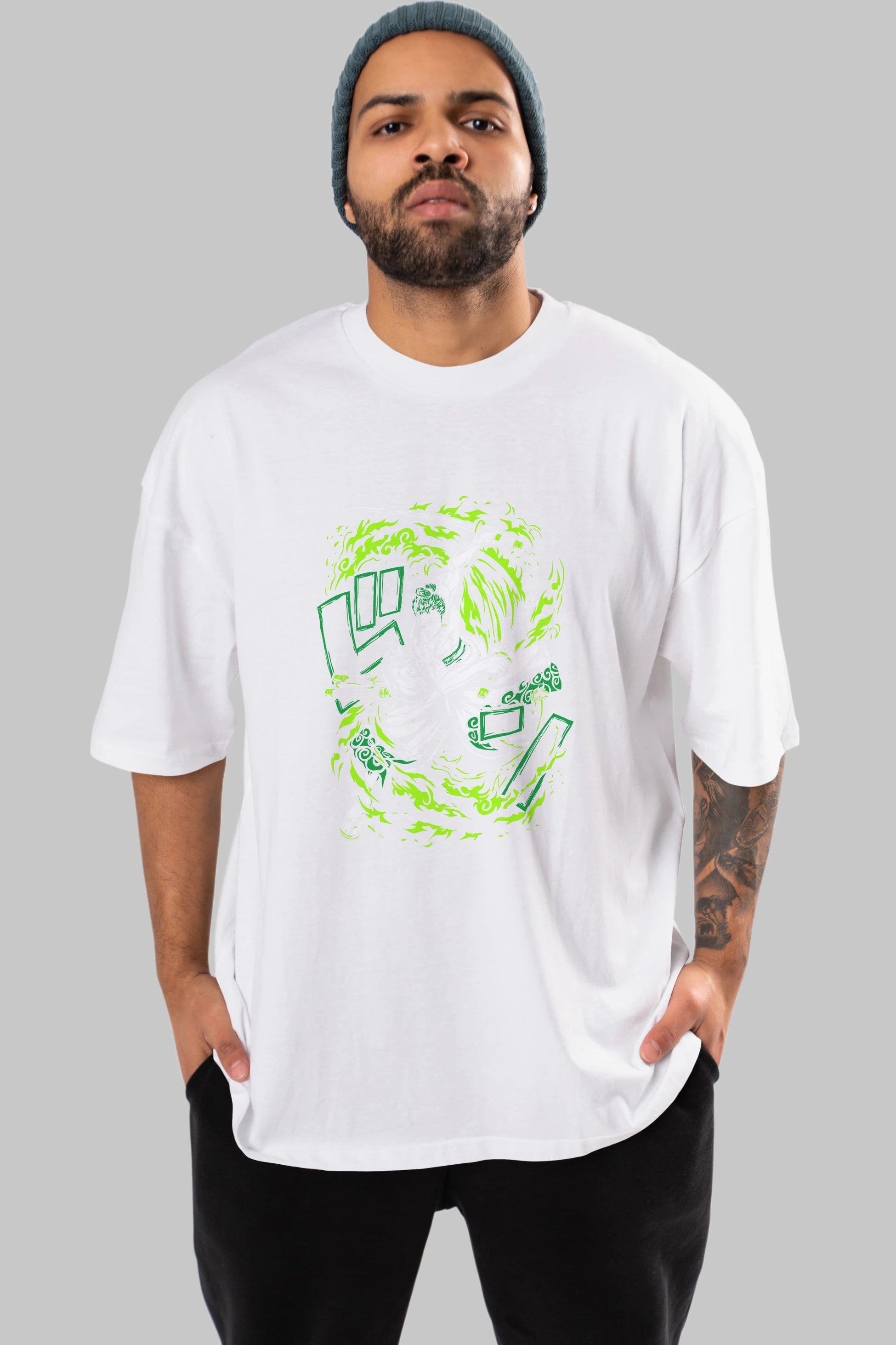 ZORO-ONE PIECE (2) Anime Ön Baskılı Oversize t-shirt %100 pamuk Erkek Kadın Unisex