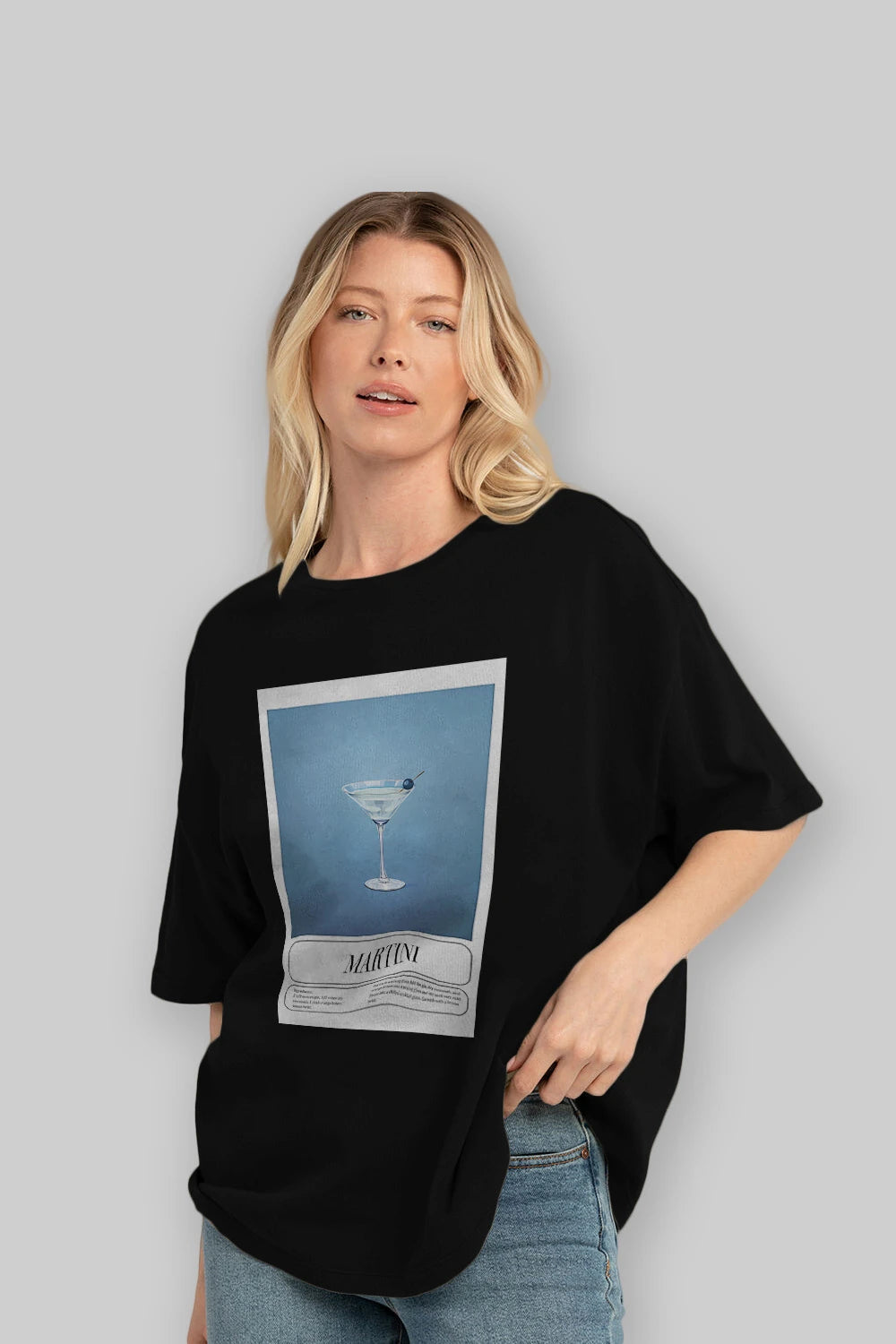 Martini Ön Baskılı Oversize t-shirt Erkek Kadın Unisex %100 Pamuk Bisiklet Yaka tişort