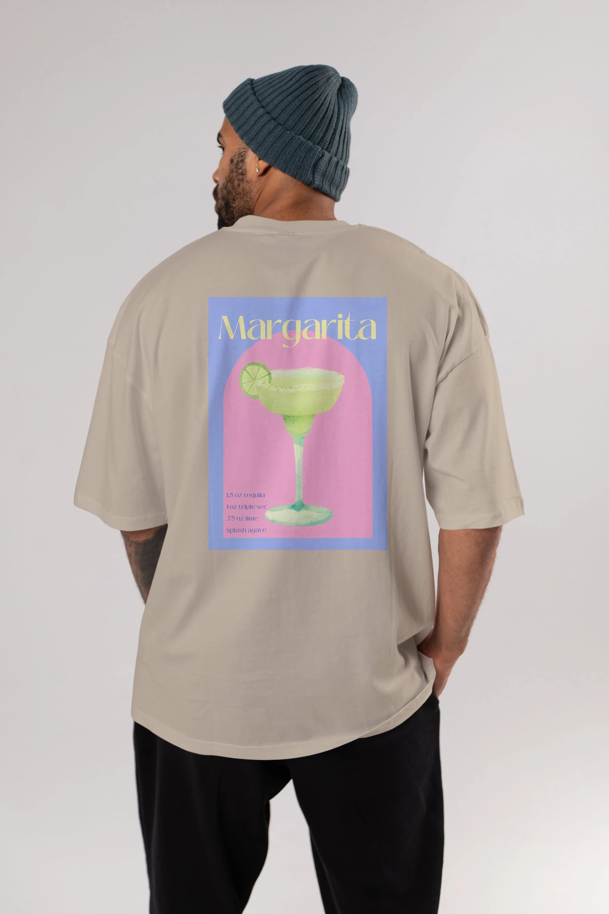 Margarita 6 Arka Baskılı Oversize t-shirt Erkek Kadın Unisex %100 Pamuk Bisiklet Yaka tişort