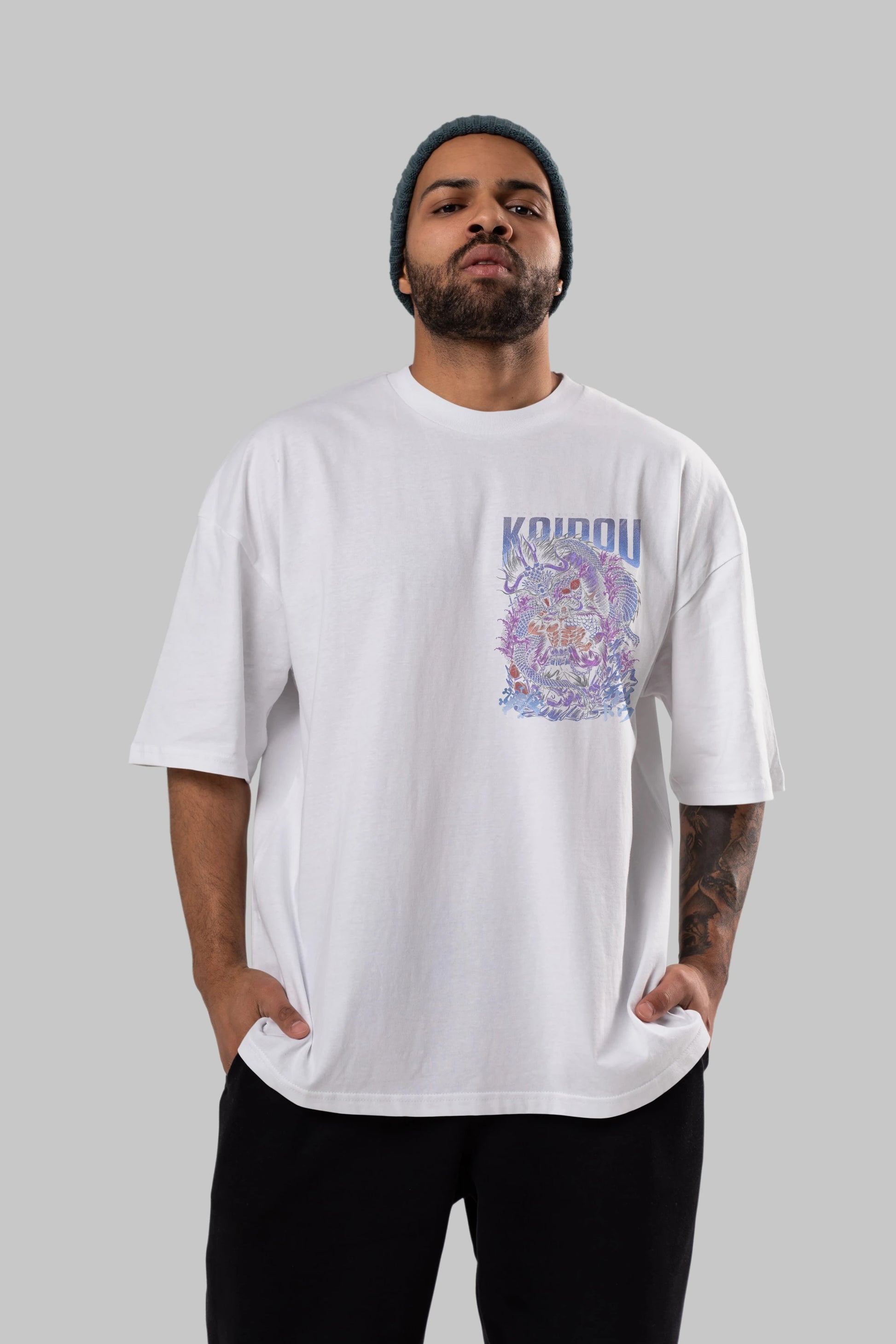 KAIDOU ONE PIECE Ön Sol Baskılı Oversize t-shirt Erkek Kadın Unisex %100 Pamuk Bisiklet Yaka tişort