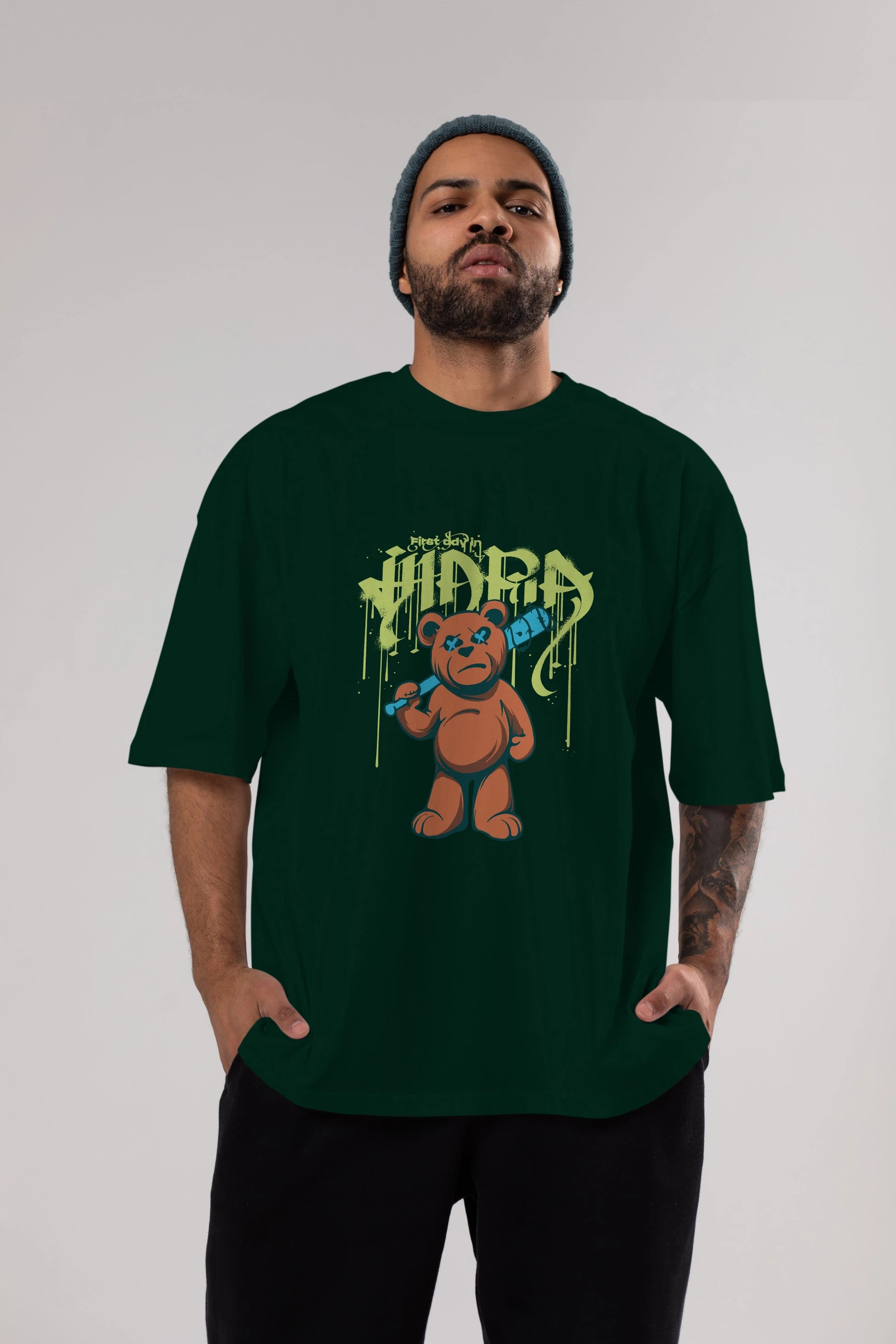 Hidra Bear Ön Baskılı Oversize t-shirt Erkek Kadın Unisex