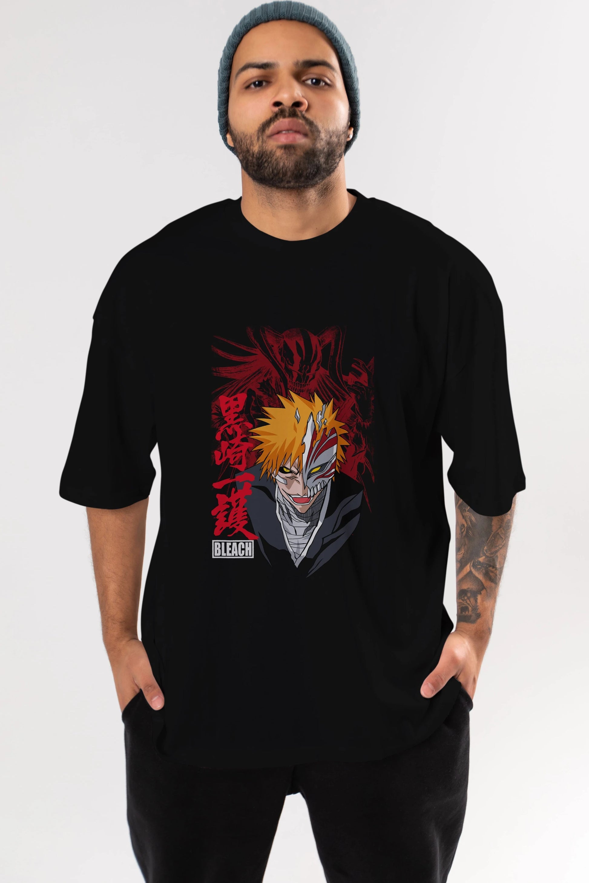 ICHIGO KUROSAKI VIZARD Anime Ön Baskılı Oversize t-shirt %100 pamuk Erkek Kadın Unisex