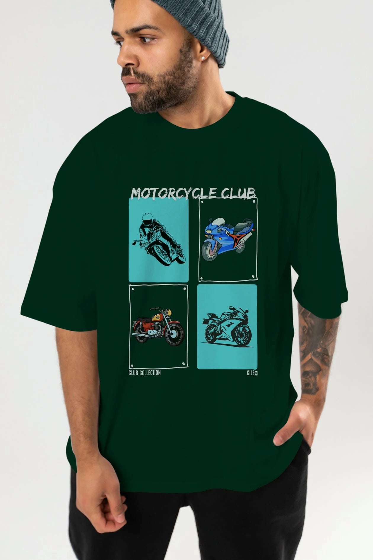 Motorcycle Club ön Baskılı Oversize t-shirt Erkek Kadın %100 Pamuk Bisiklet Yaka tişort
