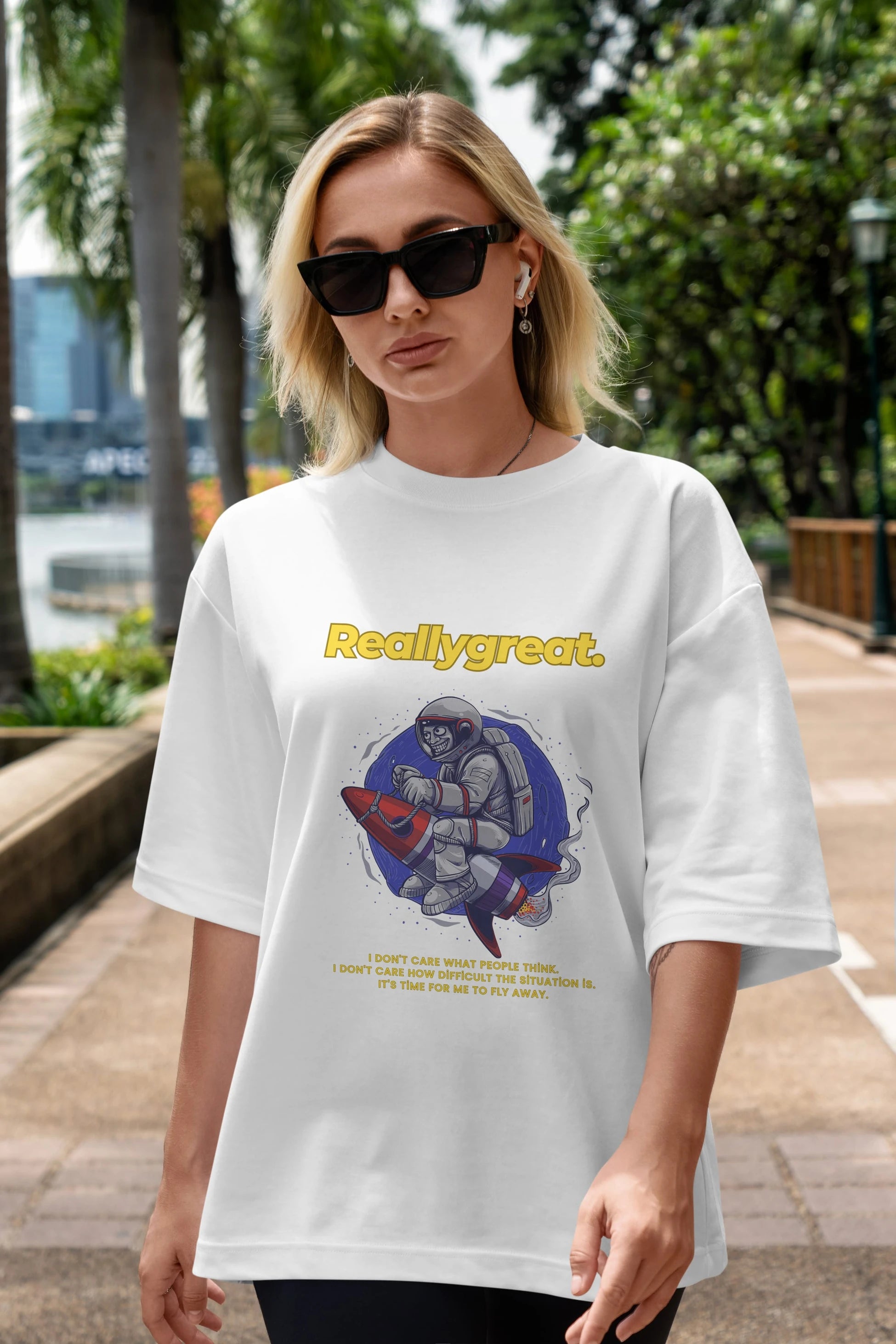 Reallygreat Astronaut Ön Baskılı Oversize t-shirt Erkek Kadın Unisex
