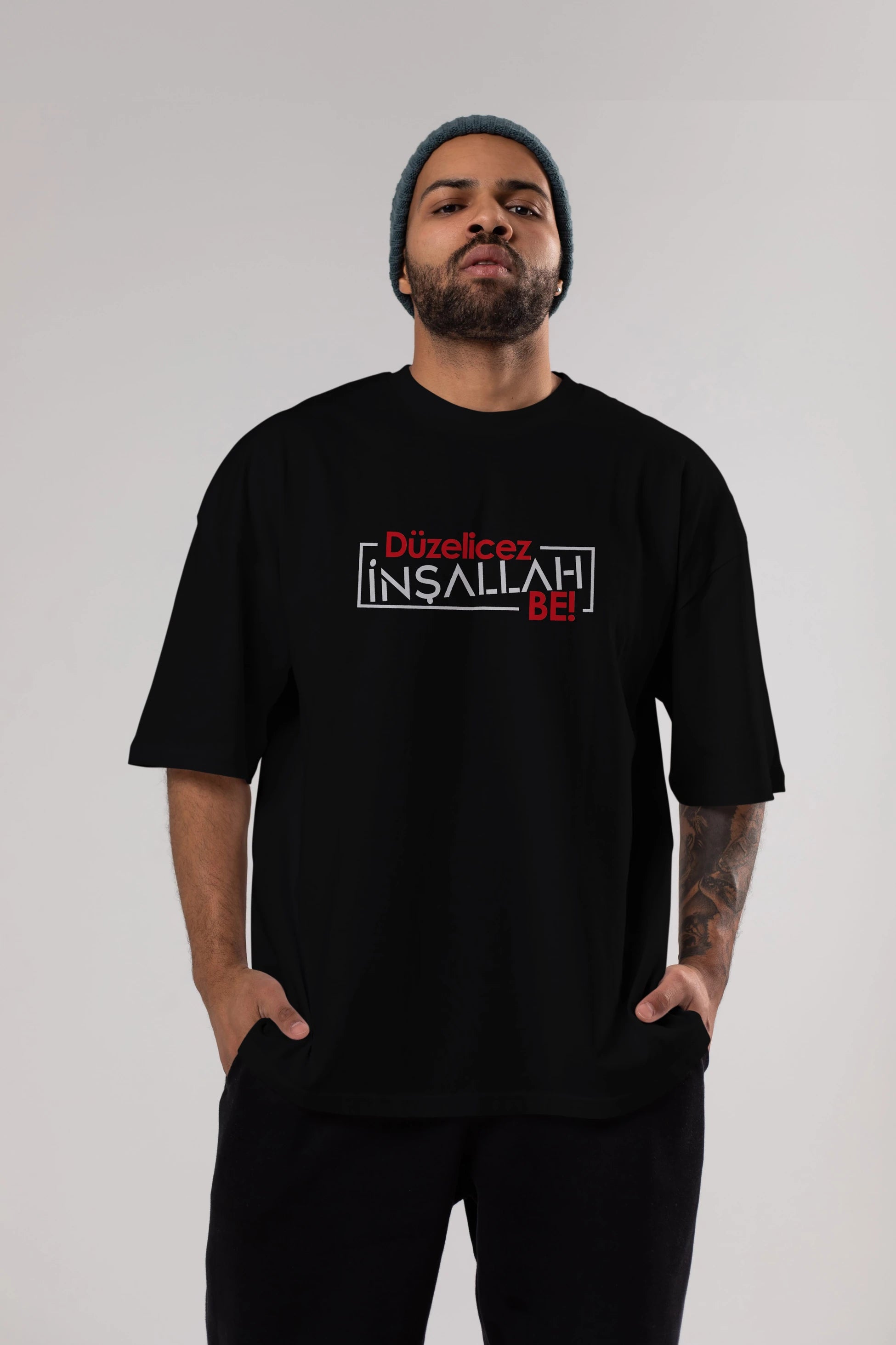 Düzelicez İnşallah Be Ön Baskılı Oversize t-shirt %100 pamuk Erkek Kadın Unisex