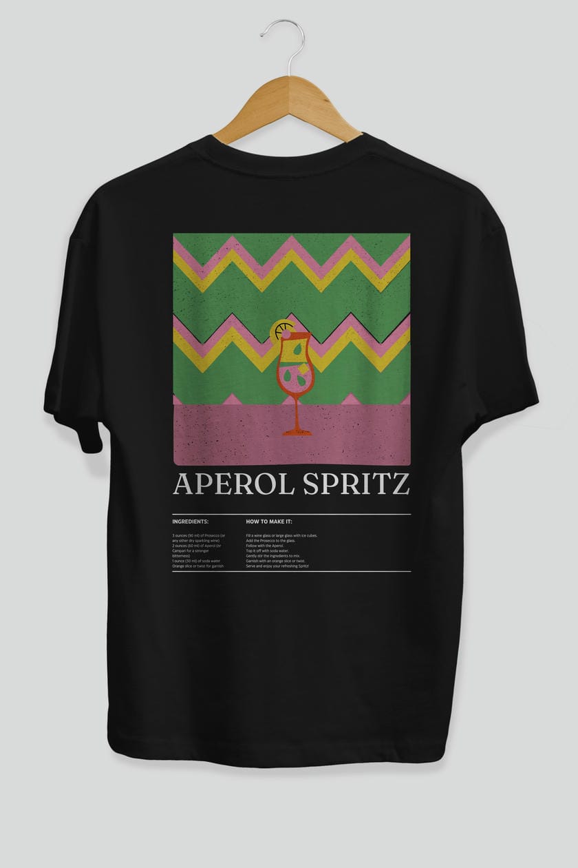 Aperol Spritz Kokteyl Serisi Arka Baskılı Oversize t-shirt Erkek Kadın %100 Pamuk Bisiklet Yaka tişort
