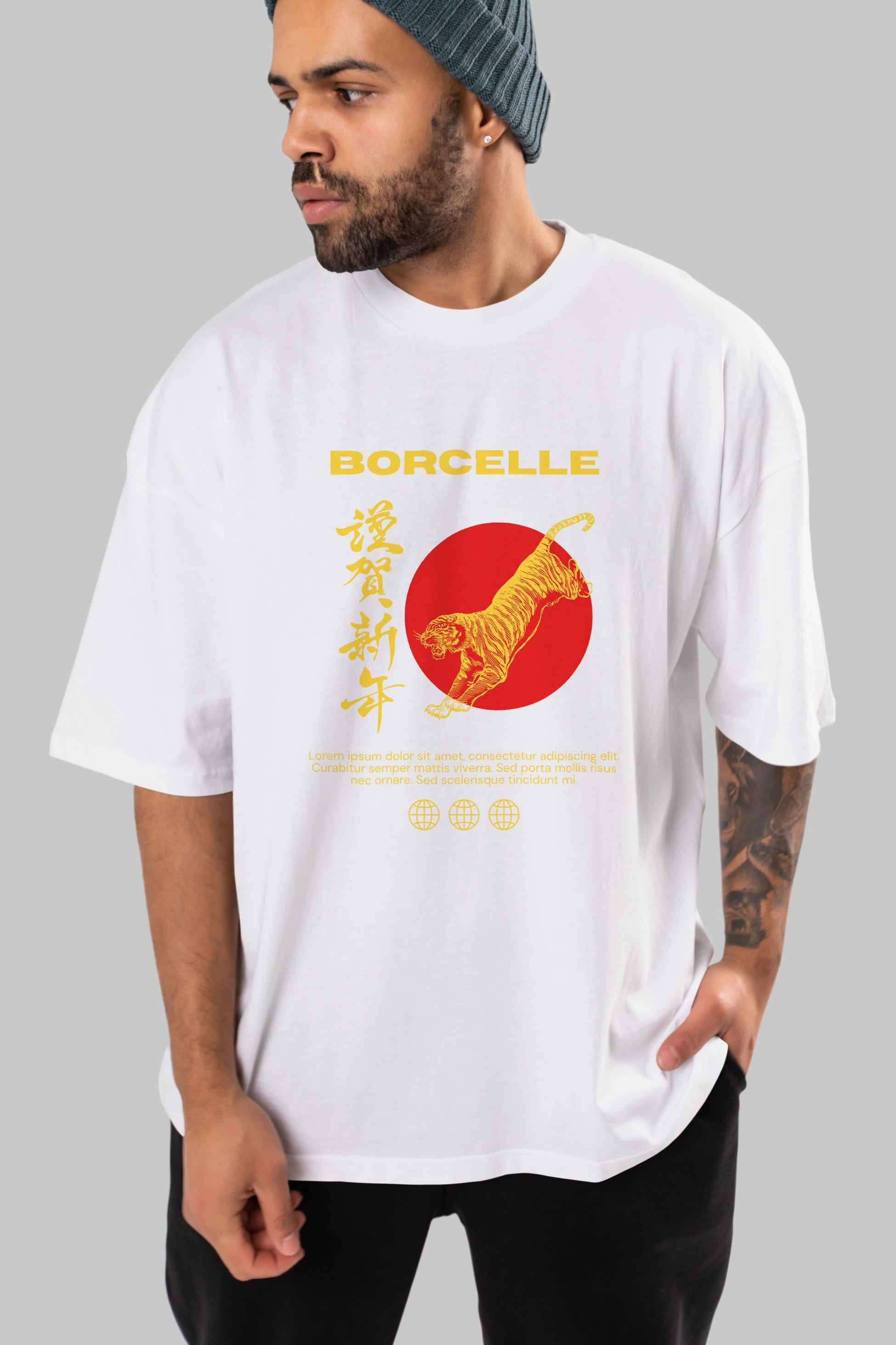 Borcelle Tiger Streetwear Ön Baskılı Oversize t-shirt Erkek Kadın Unisex