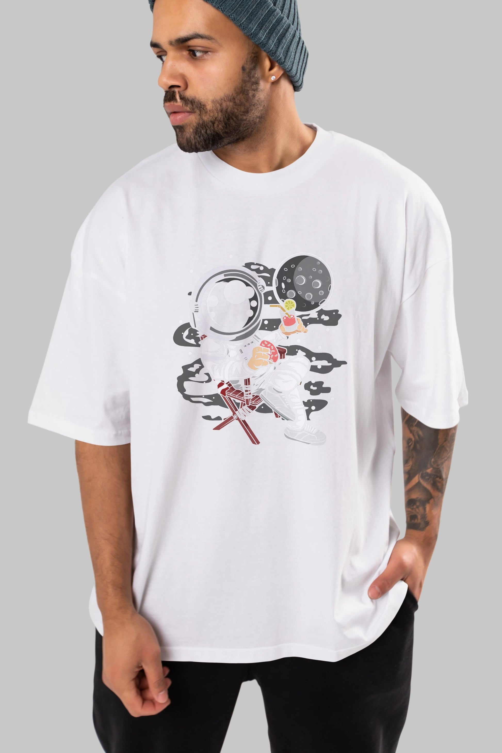 Holiday Astronaut Ön Baskılı Oversize t-shirt Erkek Kadın Unisex