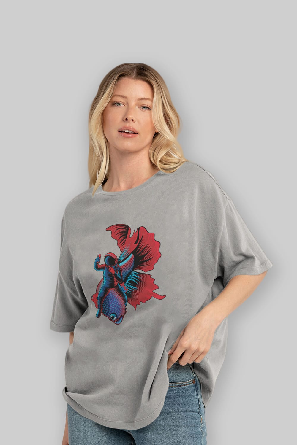 Astrofish selfie Ön Baskılı Oversize t-shirt Erkek Kadın Unisex