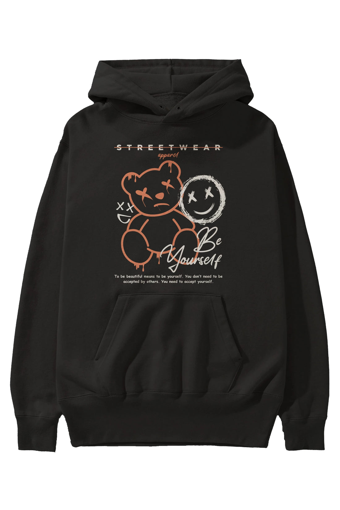 Be Yourself Bear Ön Baskılı Hoodie Oversize Kapüşonlu Sweatshirt Erkek Kadın Unisex