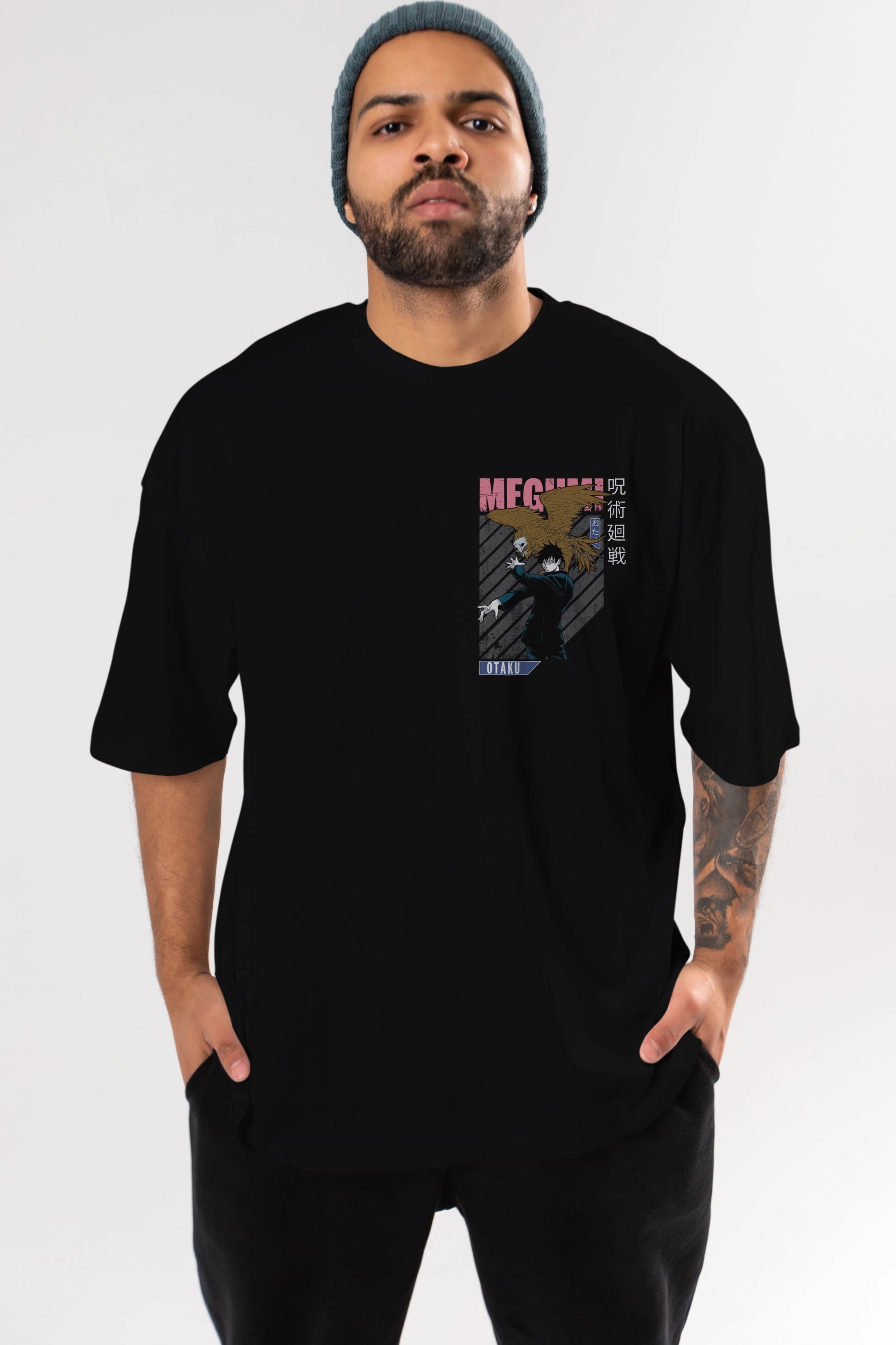 Megumi Fushiguro 2 Ön Sol Baskılı Oversize t-shirt Erkek Kadın Unisex %100 Pamuk Bisiklet Yaka tişort