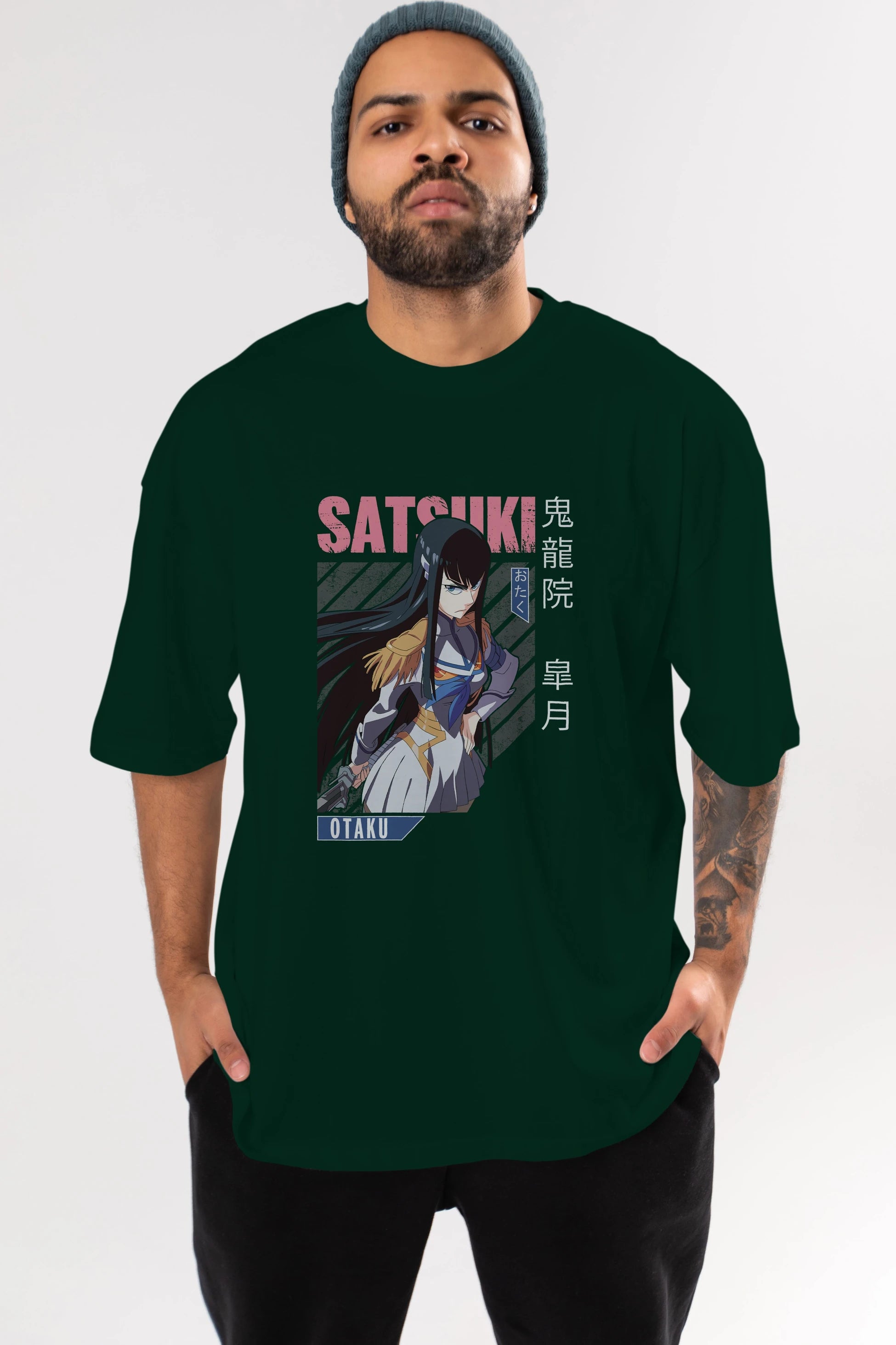 Satsuki Kiryuuin 8 Anime Ön Baskılı Oversize t-shirt %100 pamuk Erkek Kadın Unisex
