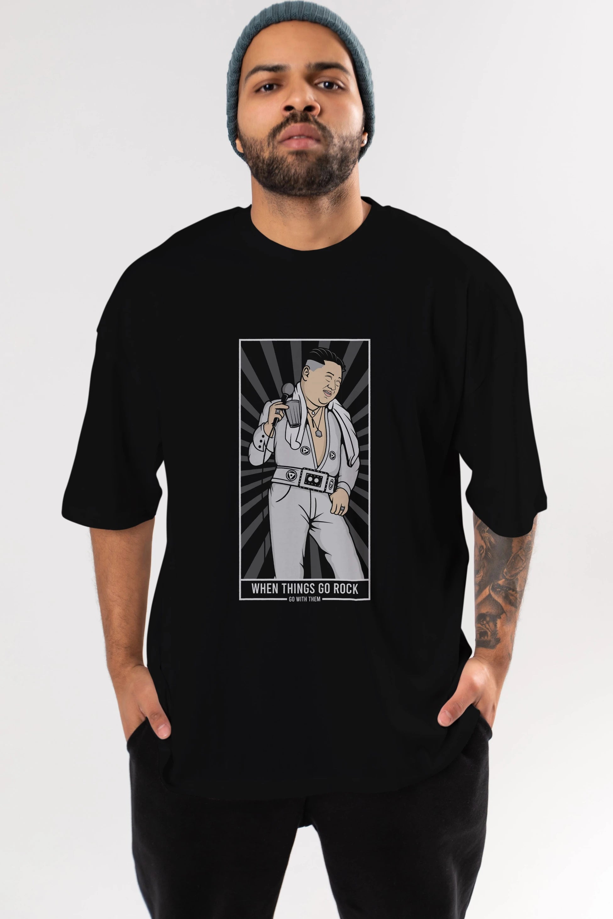 Kim Elvis Ön Baskılı Oversize t-shirt Erkek Kadın Unisex %100 Pamuk tişort
