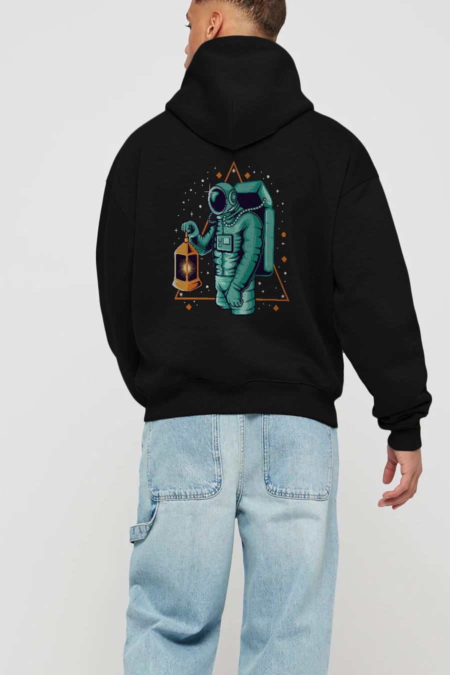 Astronaut Lantern Arka Baskılı Hoodie Oversize Kapüşonlu Sweatshirt Erkek Kadın Unisex