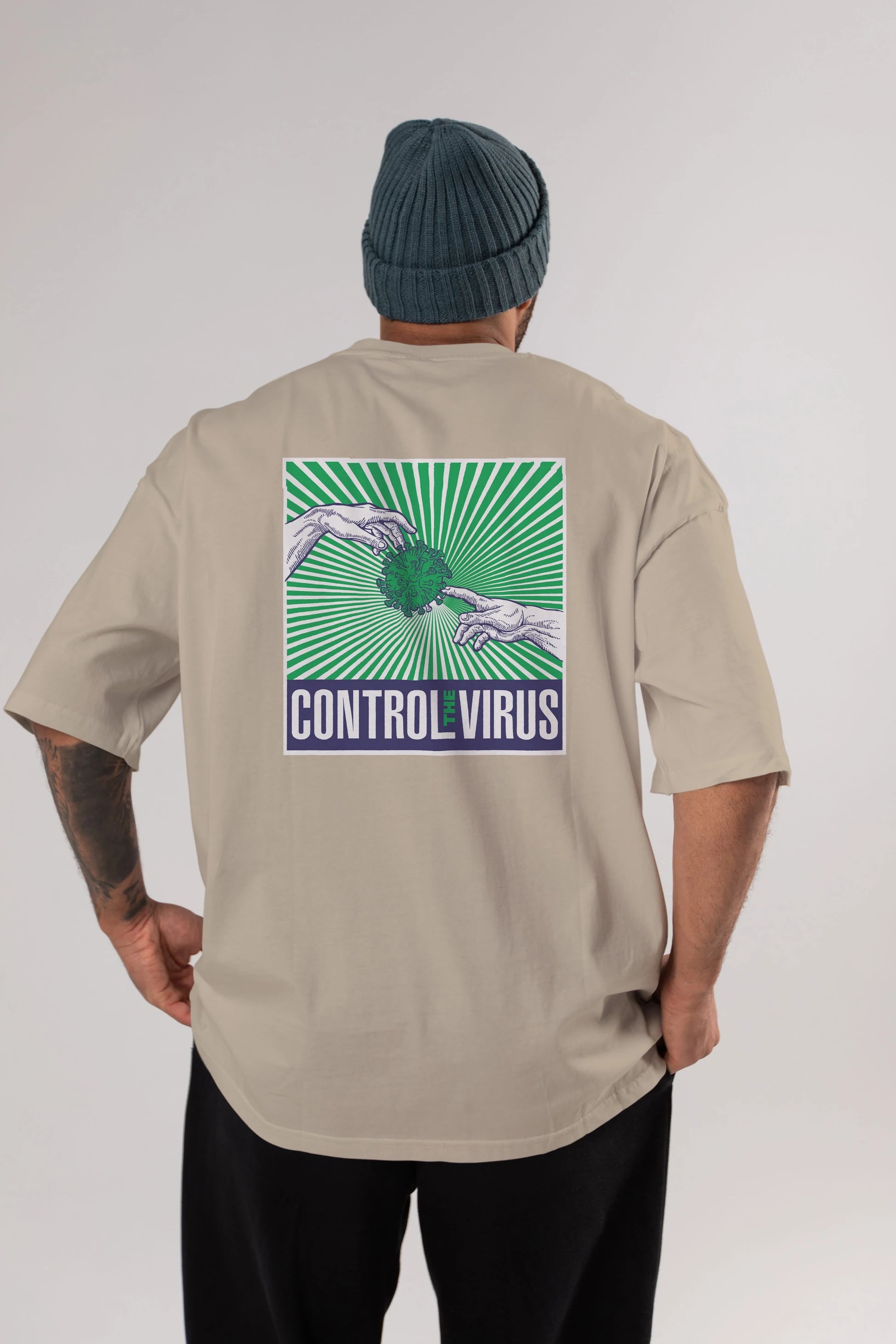 Control The Virus Arka Baskılı Oversize t-shirt Erkek Kadın Unisex