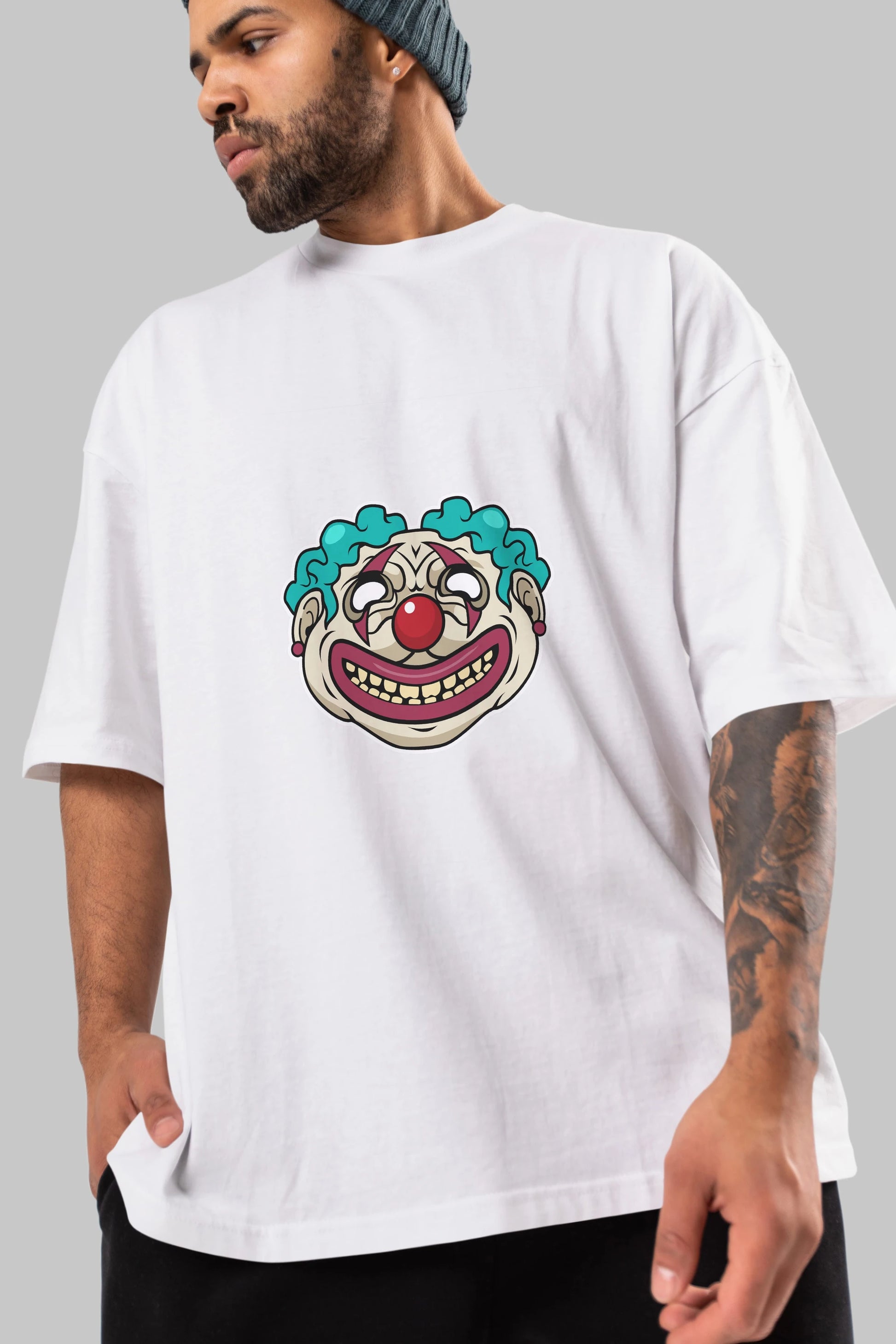 Clown Head Ön Baskılı Oversize t-shirt Erkek Kadın Unisex %100 Pamuk tişort