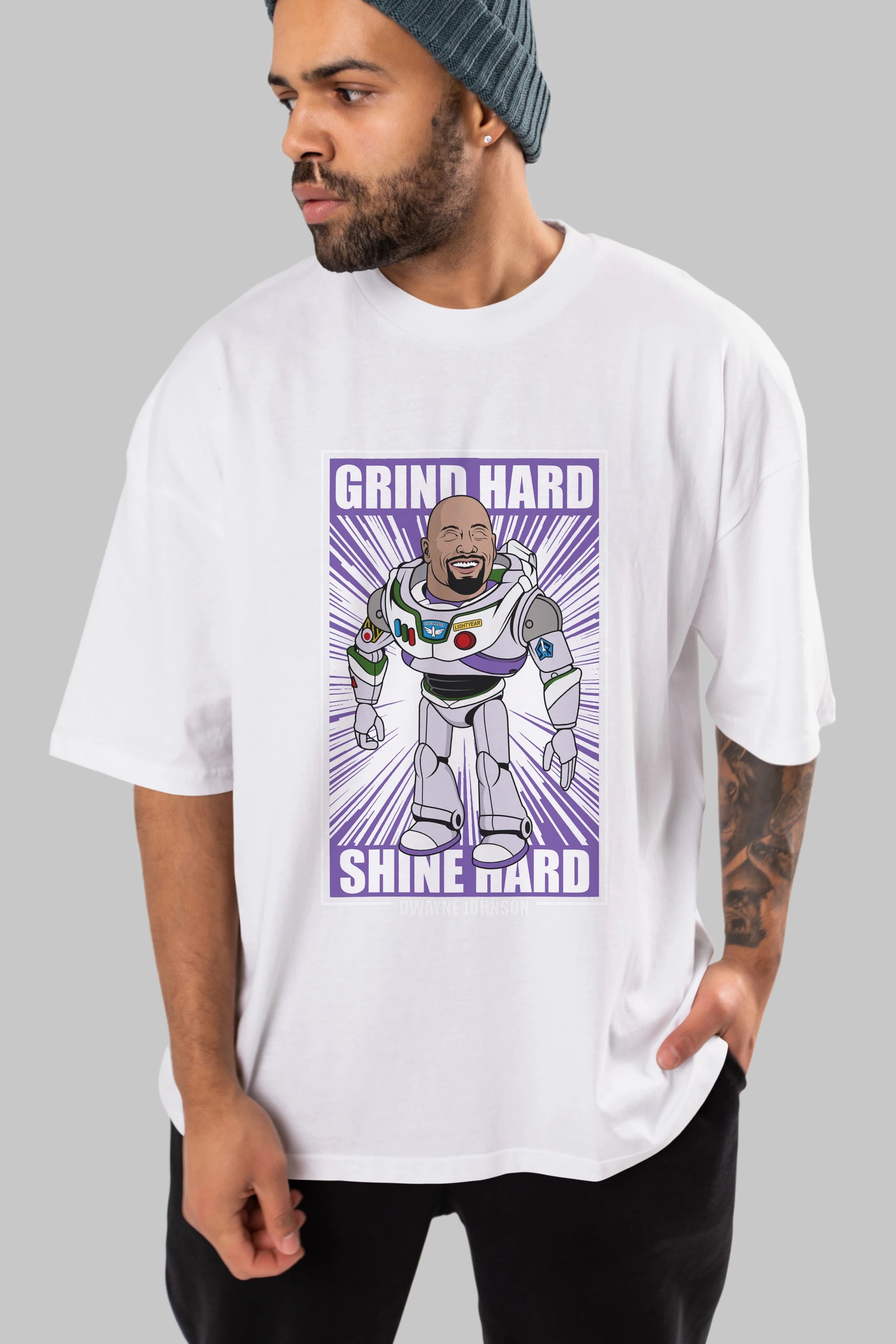 Dwayne Johnson Buzz Lightyear Ön Baskılı Oversize t-shirt Erkek Kadın Unisex %100 Pamuk tişort