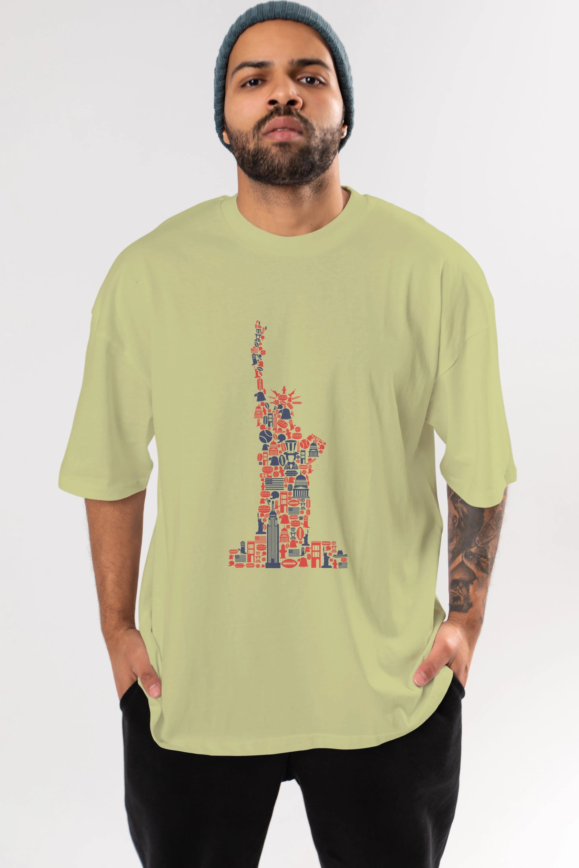 Liberty Ön Baskılı Oversize t-shirt %100 pamuk Erkek Kadın Unisex