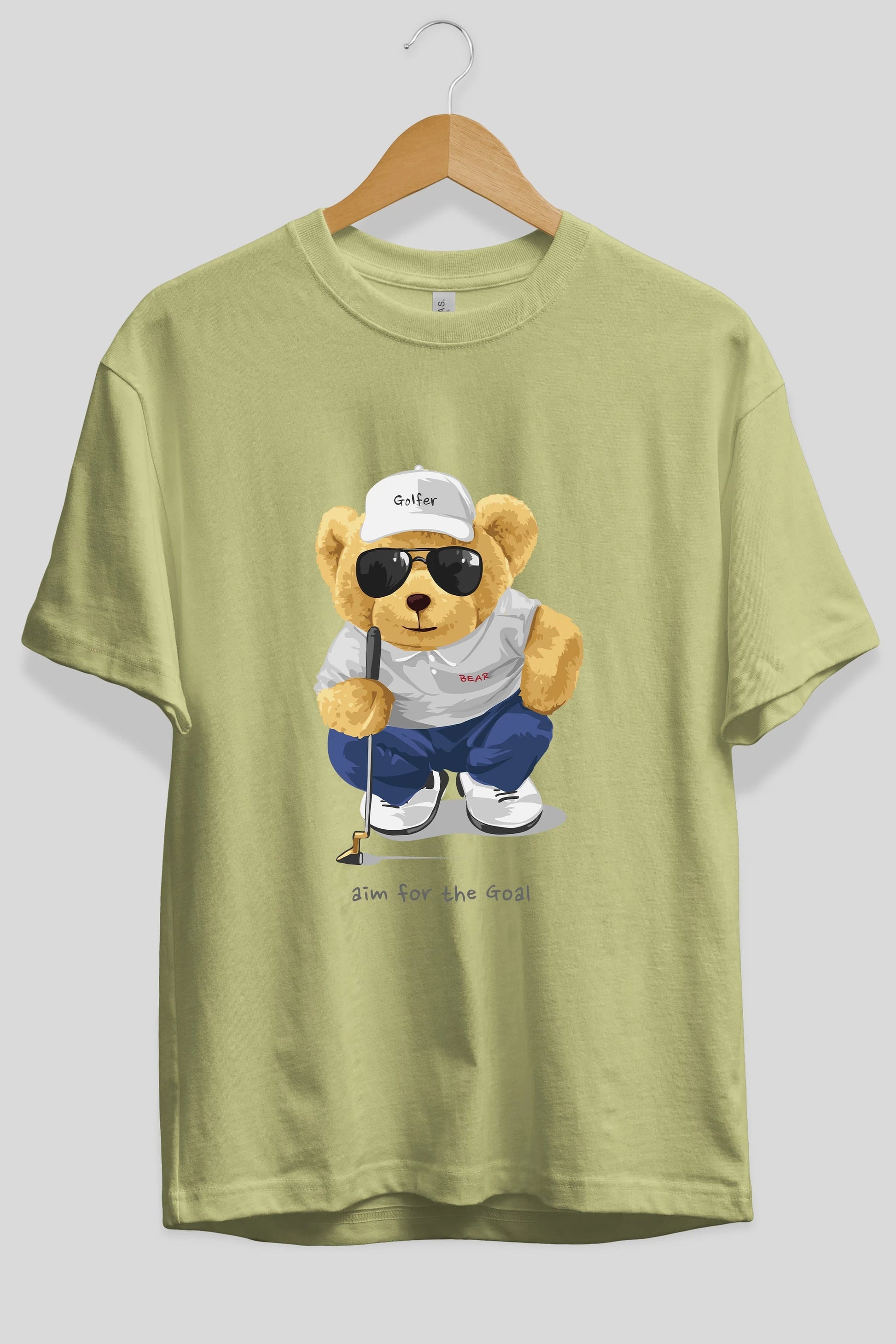 Teddy Bear Golfer Ön Baskılı Oversize t-shirt Erkek Kadın Unisex %100 Pamuk