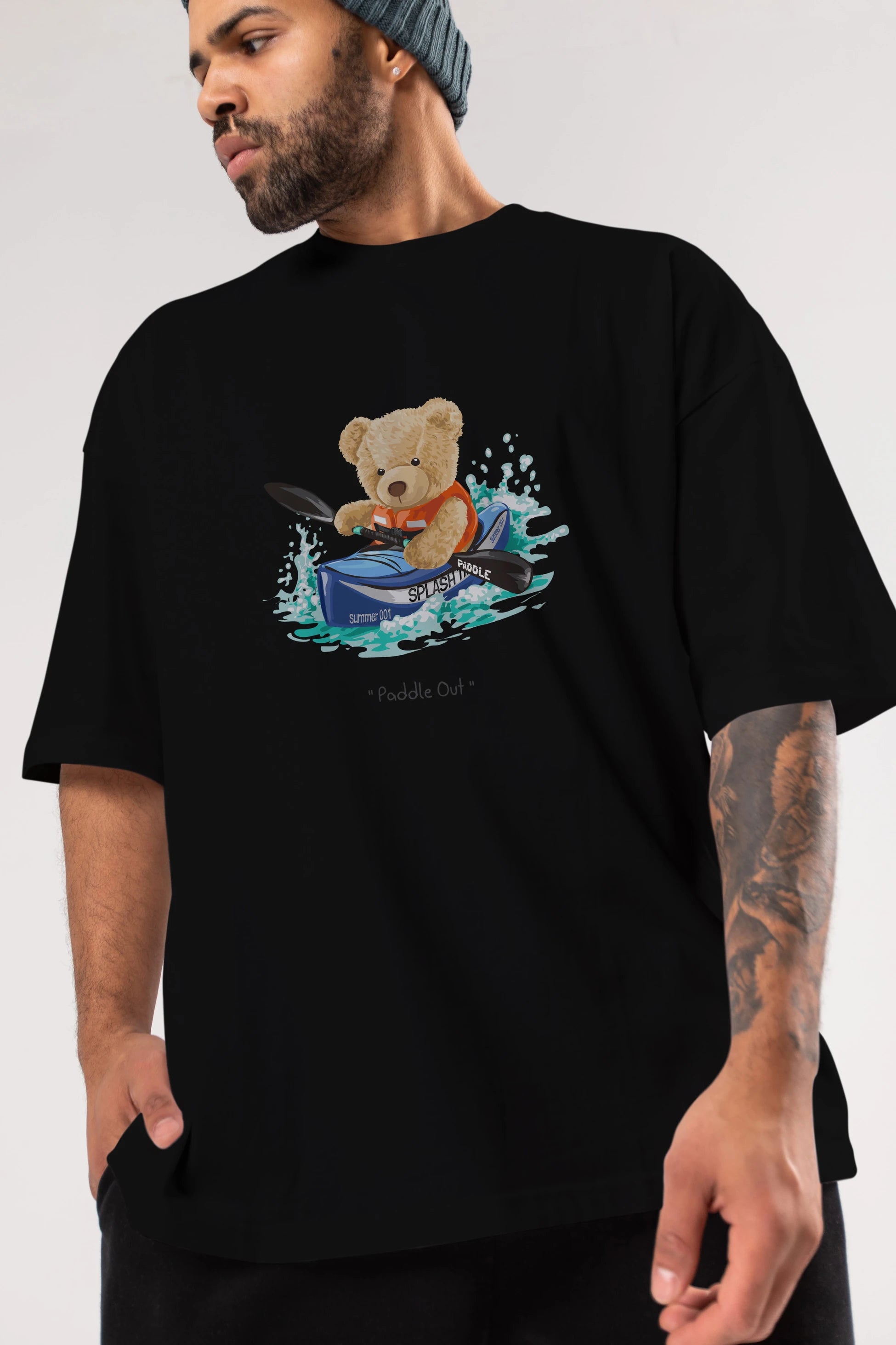 Teddy Bear Paddle Out Ön Baskılı Oversize t-shirt Erkek Kadın Unisex %100 Pamuk