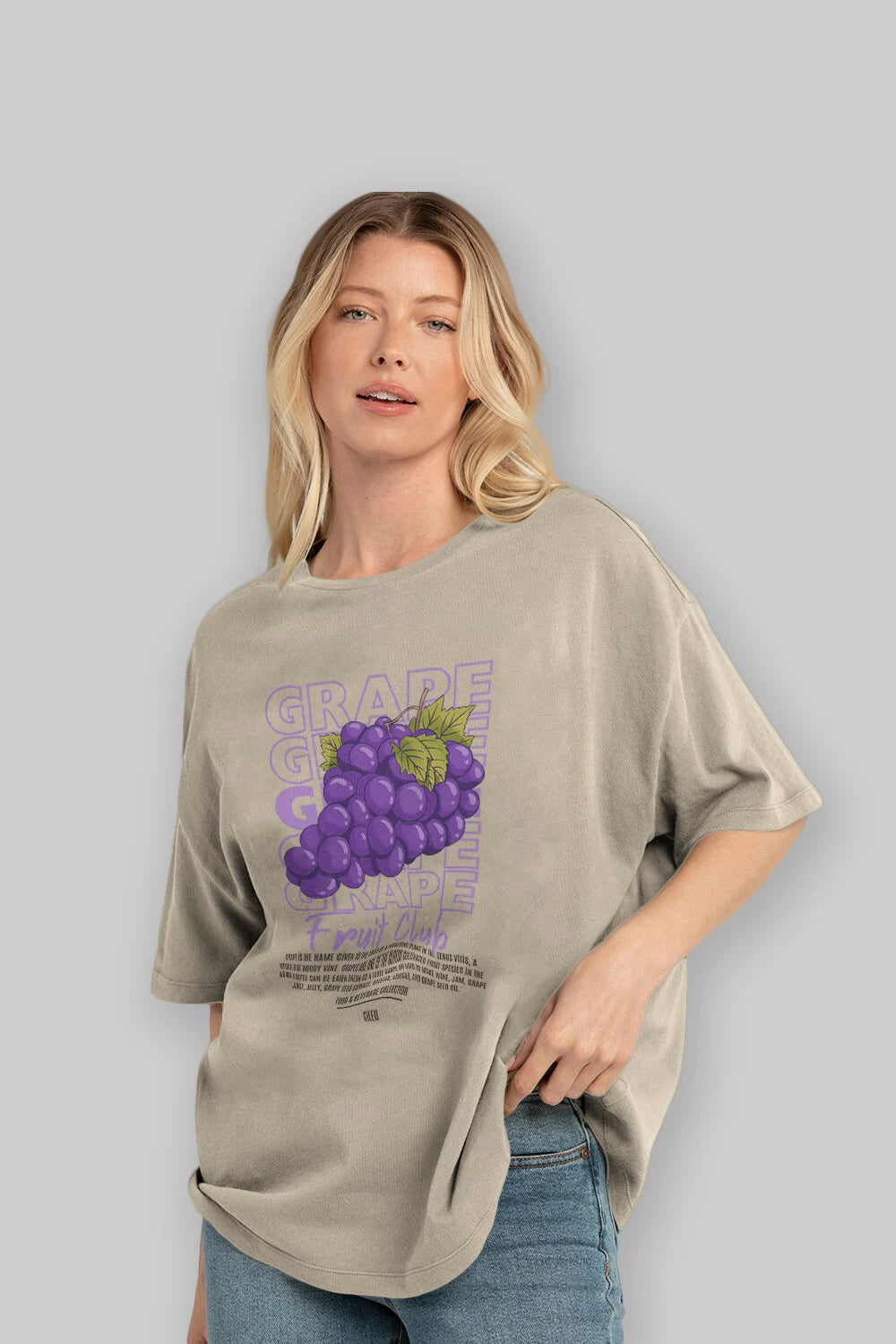 Grape Ön Baskılı Oversize t-shirt Erkek Kadın Pamuk Bisiklet Yaka tişort